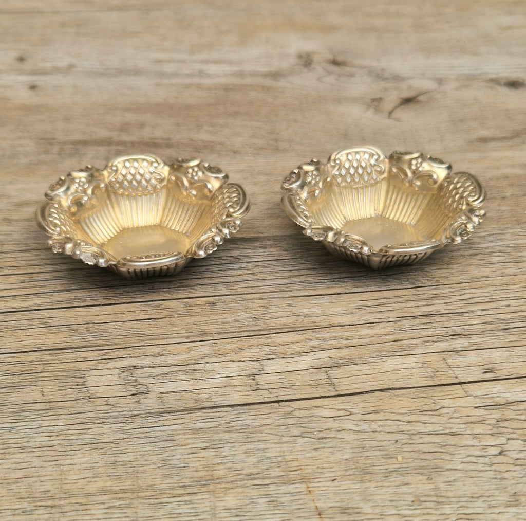2 x 1897 Sterling Silver Ornate Open Salts by Thomas Hazlewood Birmingham England Antique