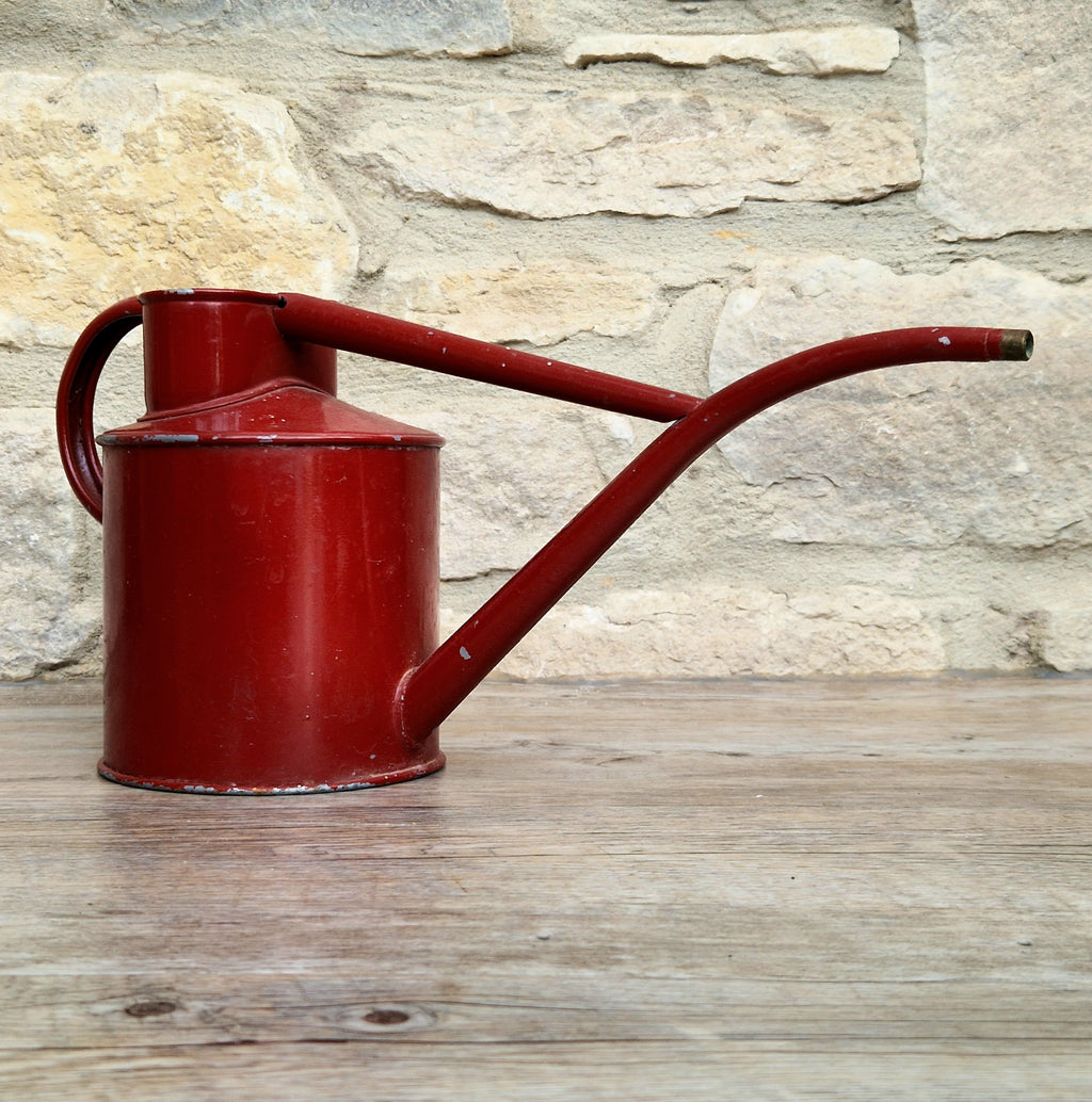 Vintage Haws Fazeley Flow Red Metal Indoor Watering Can Classic British Long Reach Plant Spout