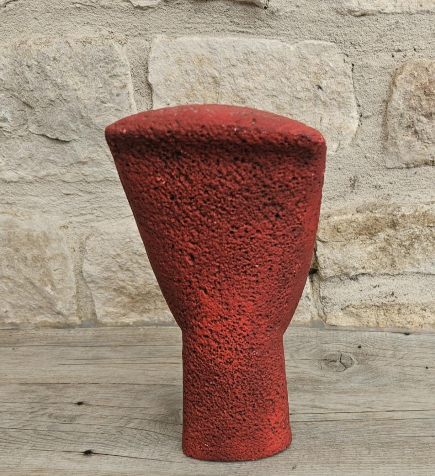 Vintage Red Cycladic Head Sculpture Minimalist Pop Art Textured Resin 18.5cm Tall