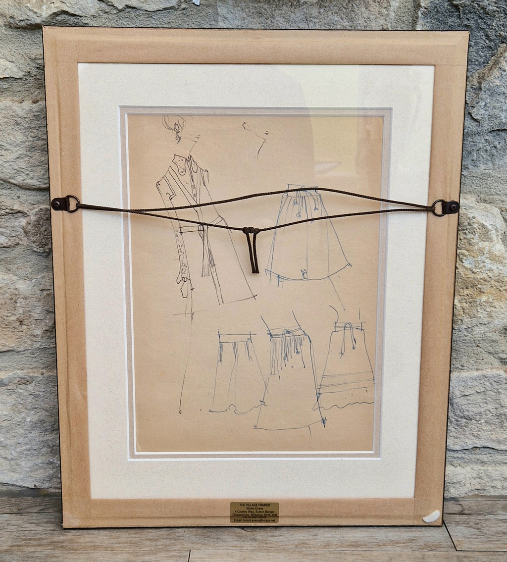 1970s Couture Fashion Drawings Double Framed Sketches Original Bill Gibb Style