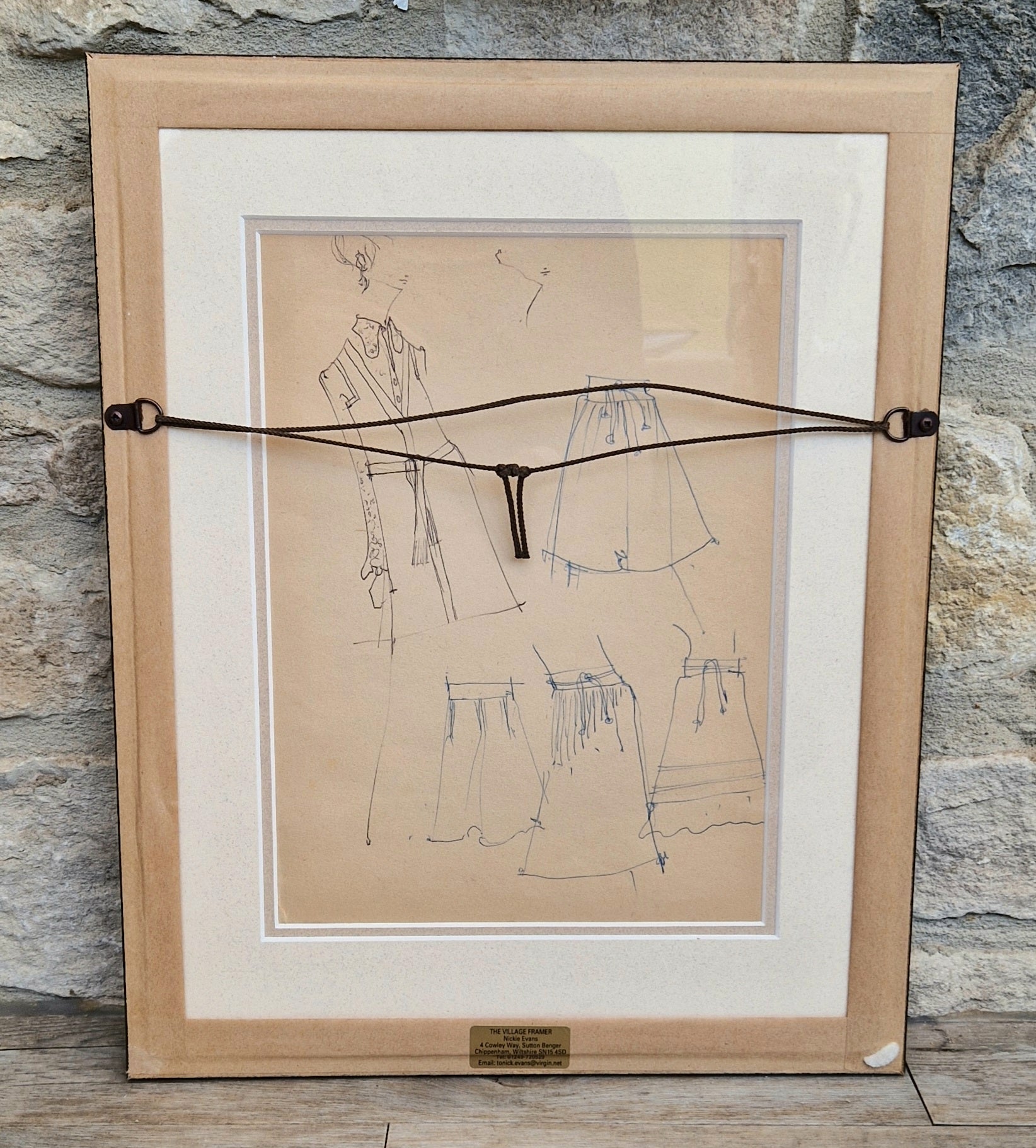 1970s Couture Fashion Drawings Double Framed Sketches Original Bill Gibb Style