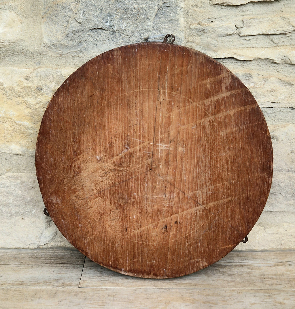19th c. Colonial Anglo-Indian Hand-Carved Teak Wood Dancing Peacock Disc Panel 30cm