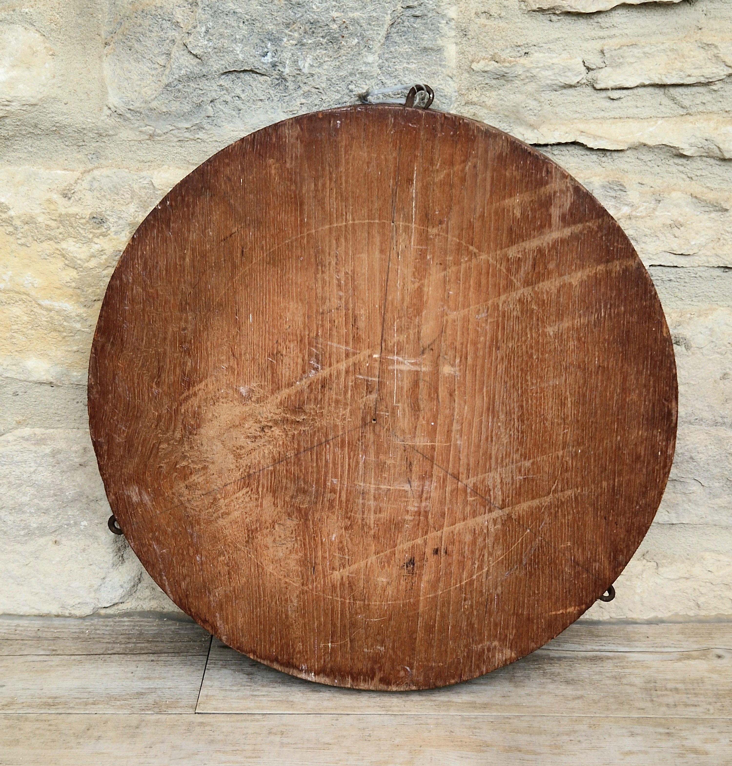 19th c. Colonial Anglo-Indian Hand-Carved Teak Wood Dancing Peacock Disc Panel 30cm