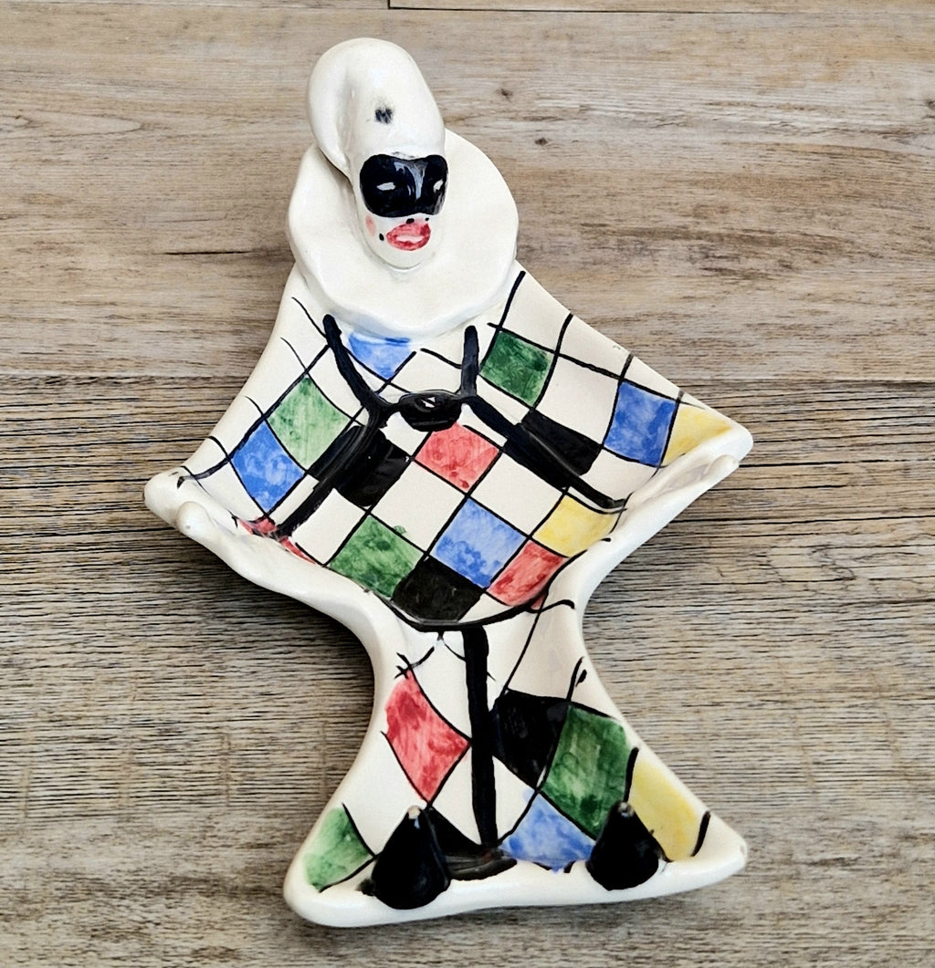 Vintage 1950s Italian Ceramic Harlequin Trinket Dish For.Reg.an Milvia Scarpa Style Catchall Plate Commedia dell Arte Pottery