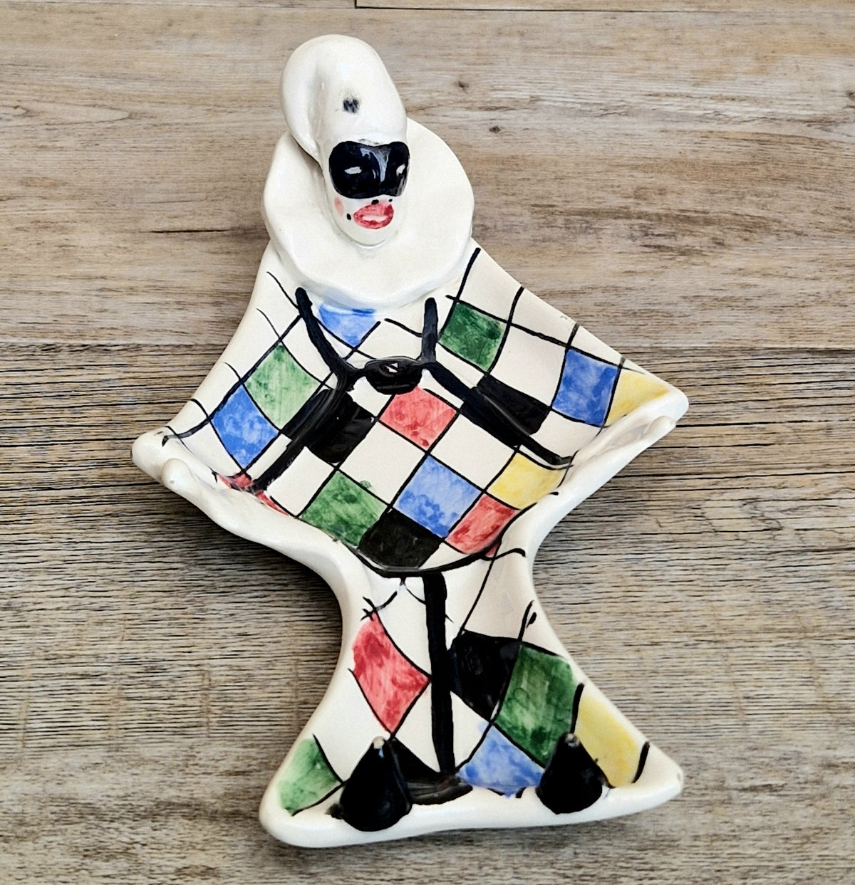 Vintage 1950s Italian Ceramic Harlequin Trinket Dish For.Reg.an Milvia Scarpa Style Catchall Plate Commedia dell Arte Pottery