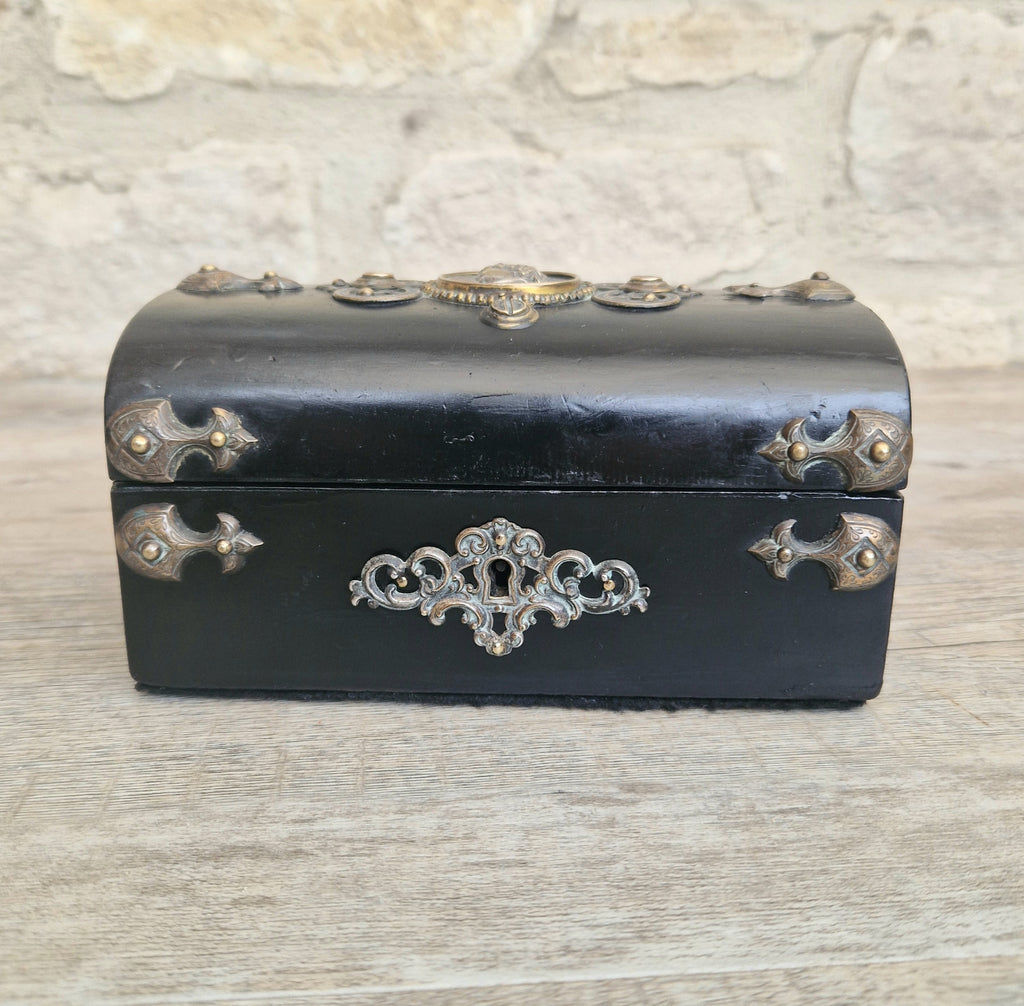 Antique Napoleon 111 Ebonised Neo-Classical Bronze Cameo Dome Top Trinket Jewellery Casket c.1852-1870