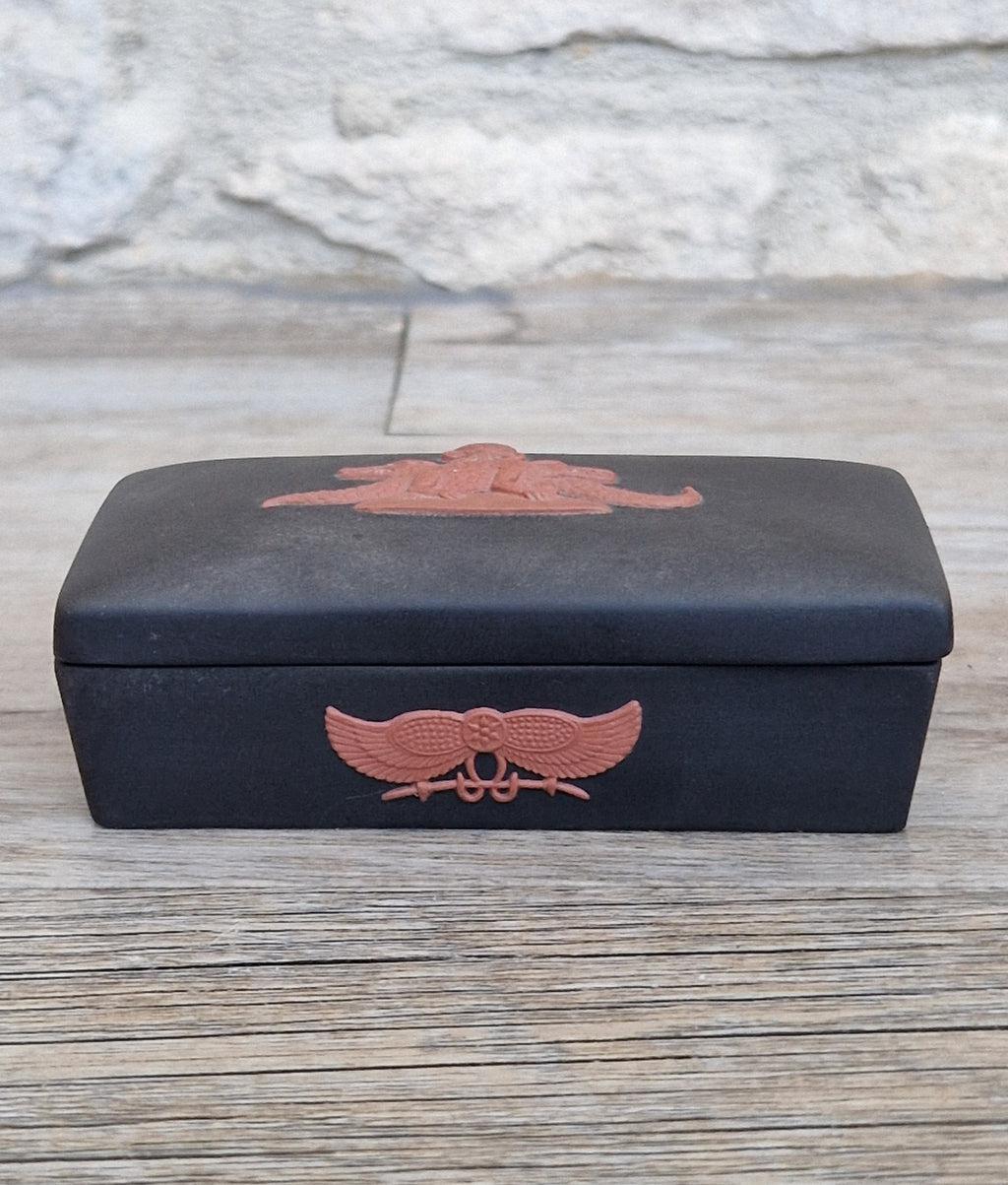 Wedgwood Black Jasperware Terracotta Egyptian Crocodiles Trinket Box