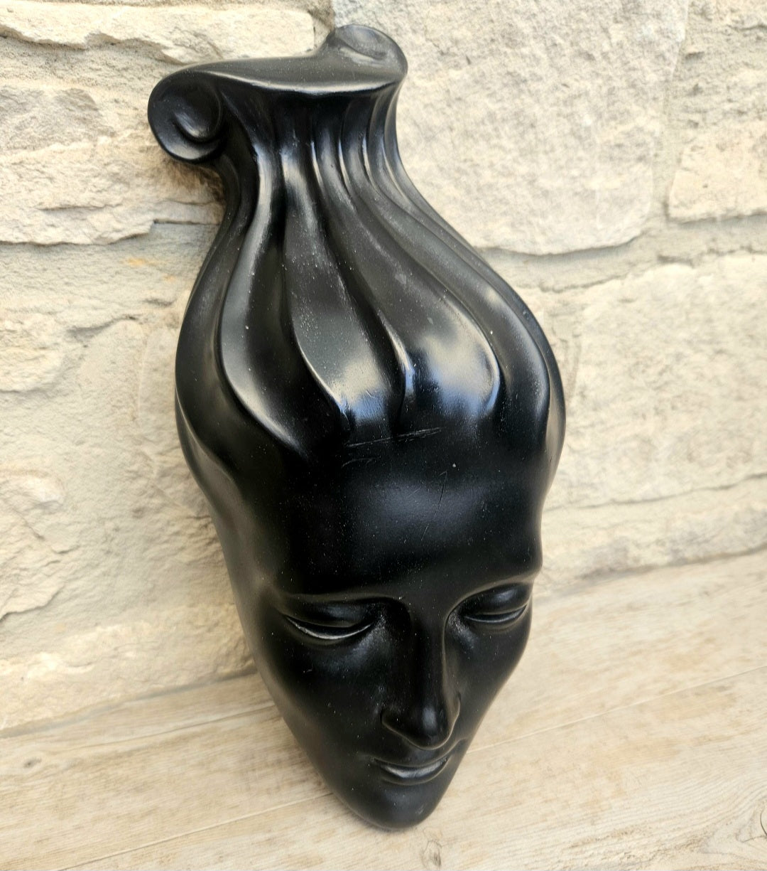 Midecentury Ceramic Female Face Mask Wall Plaque Art Female Face Sculpture Wall Art Decor