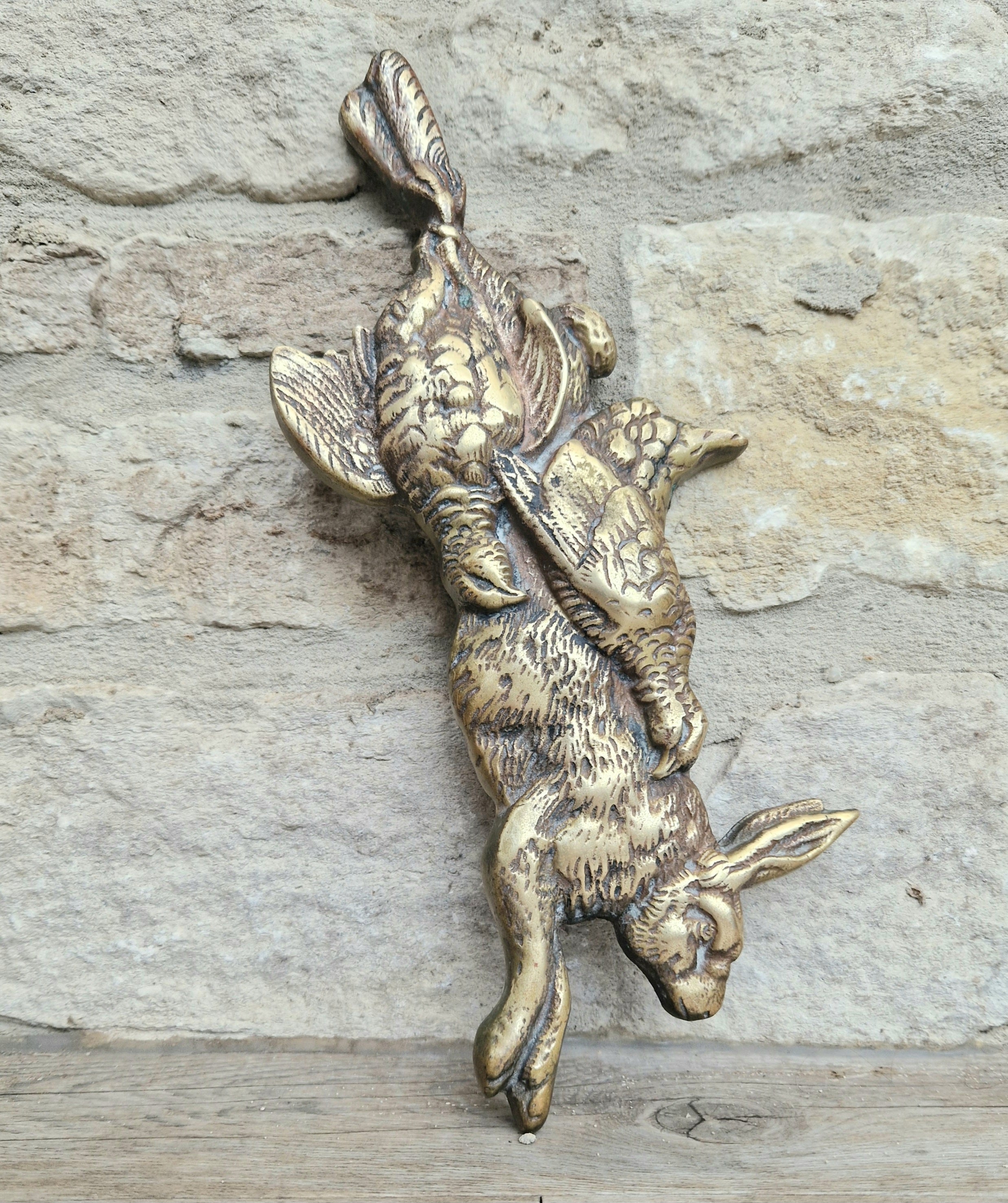 Victorian Cast Brass Wall Game Hanger Hare & Brace Of Partridge Kitchenalia