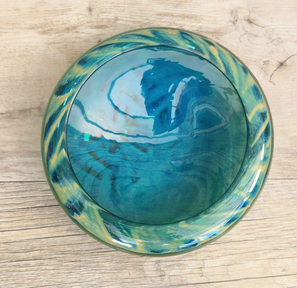 Mdina Glass Green Whirlpool Bowl Vintage 1970s Michael Harris Art Glass Malta