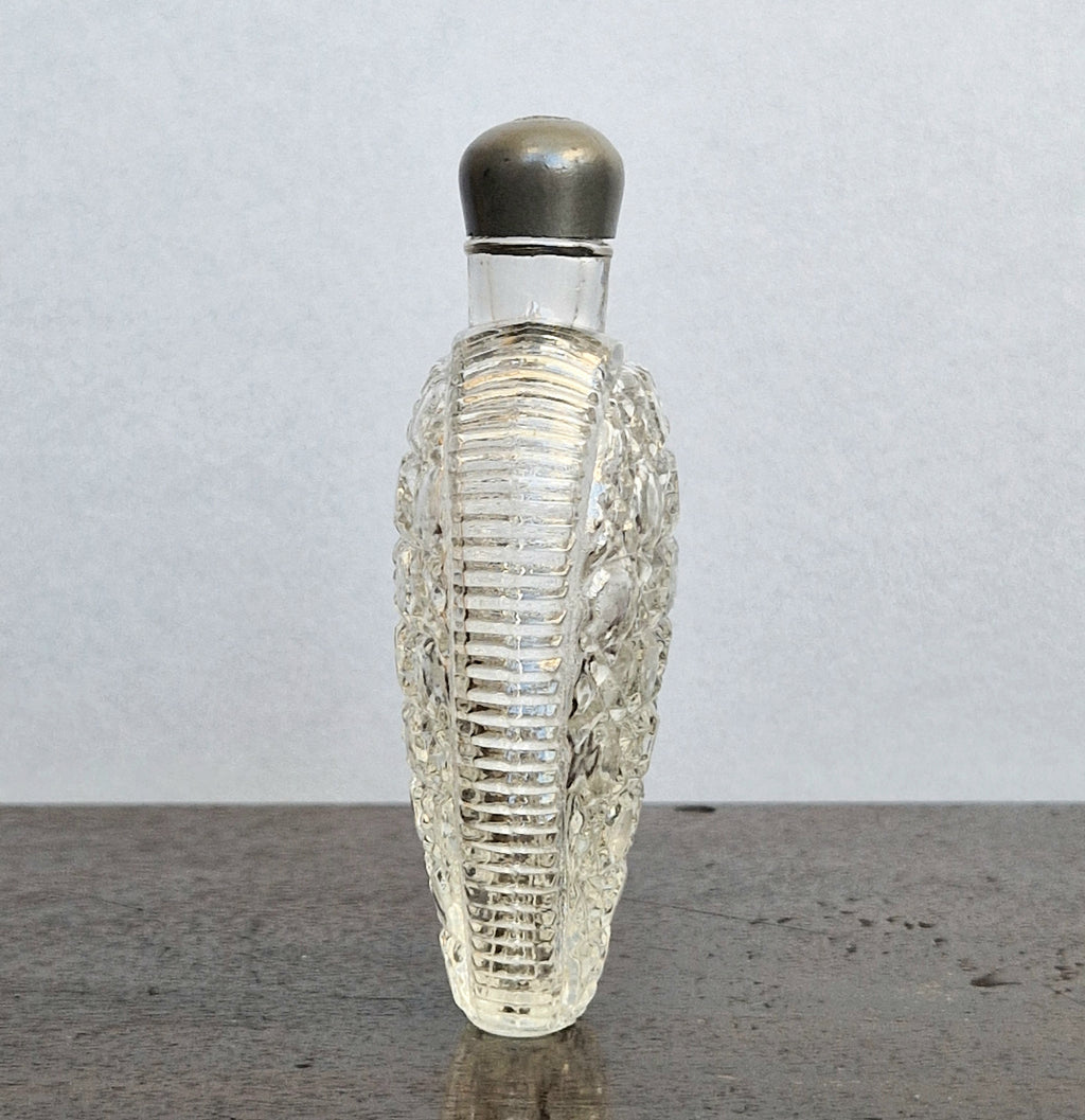 Antique Victorian Pressed Glass Heart Perfume Bottle Pocket Scent Flask Original Cap