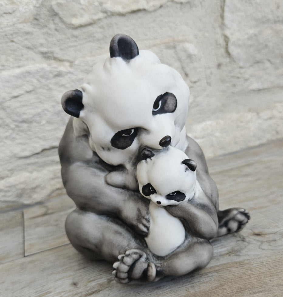 Vintage Panda with Cub Ornament Figure Italy Signed Beautiful Quality Guiseppi Armani Florence