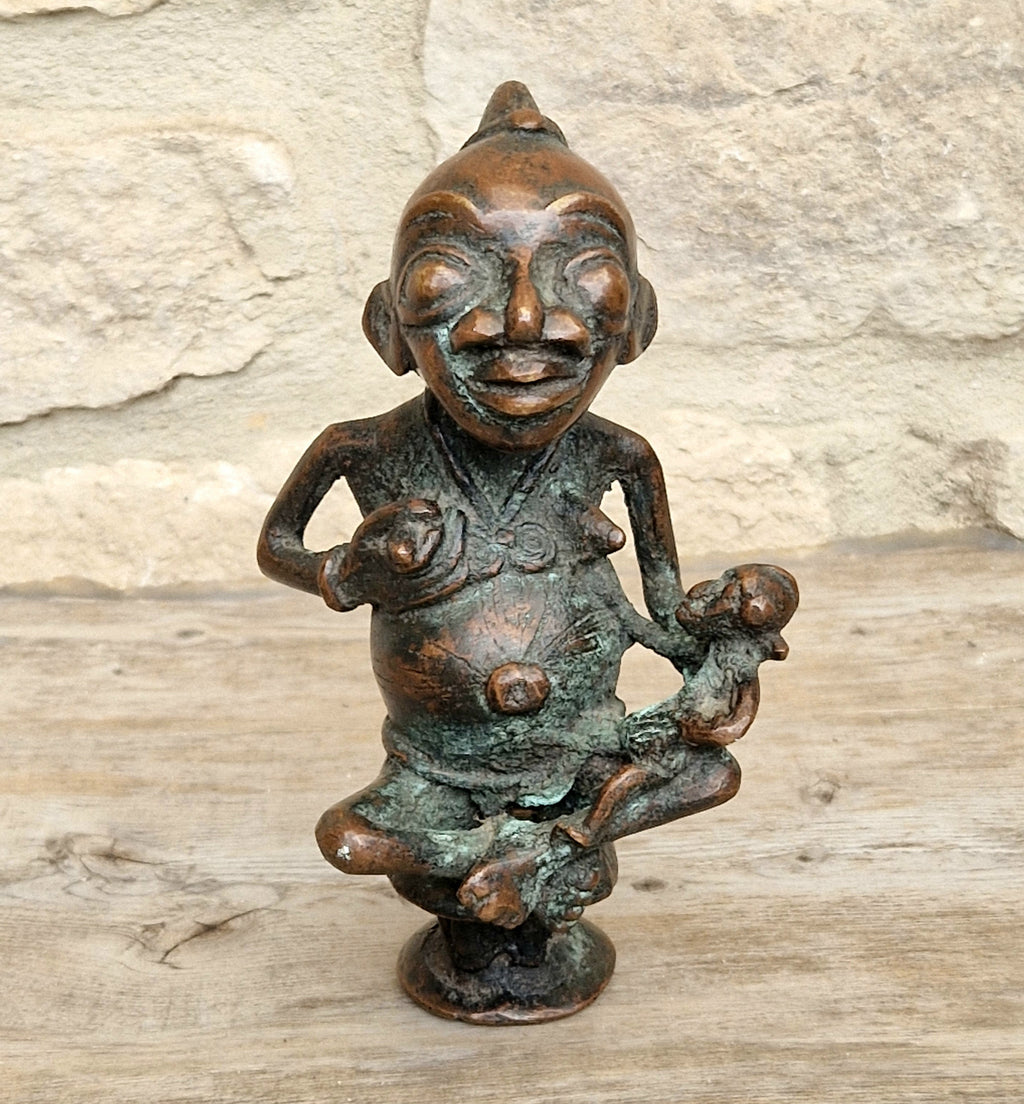 Antique African Tikar Cameroon Cast Bronze Fertility Motherhood Maternity Figure Statue