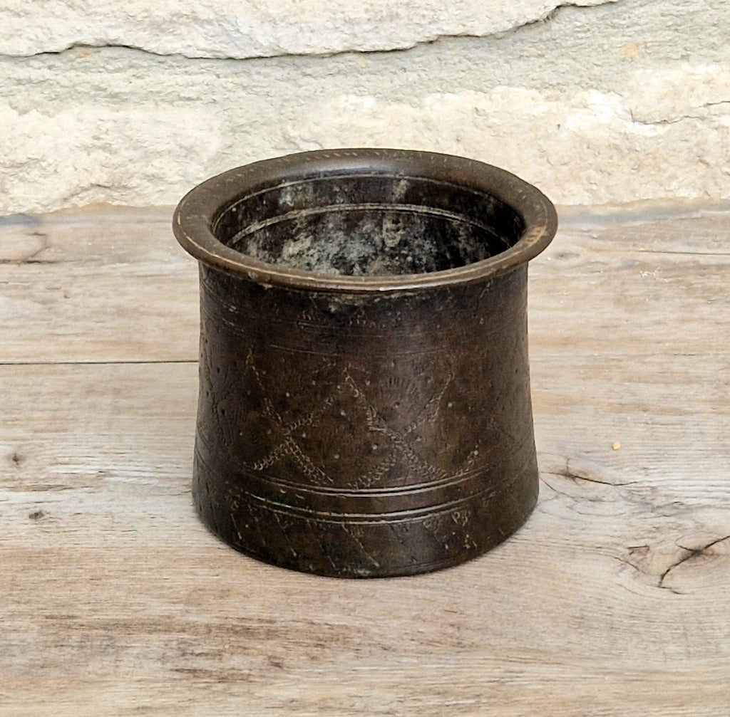 Antique 19thC Indian Bronze Panchpatra Holy Water Cup Heavy Cast Ritual Puja Pot 383g