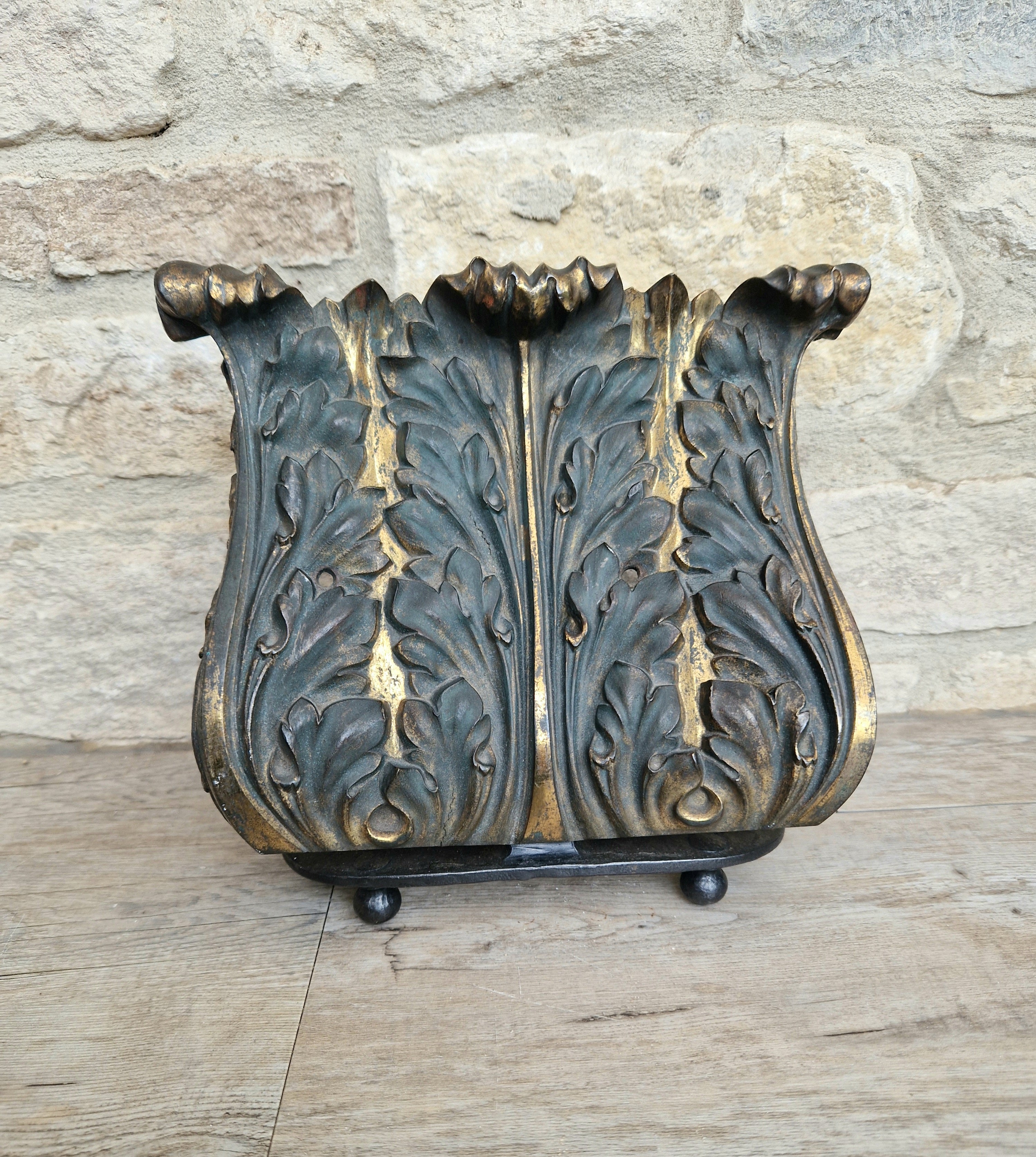 Antique Cast Bronze & Wrought Iron Acanthus Leaf Rococo Book Rest Stand