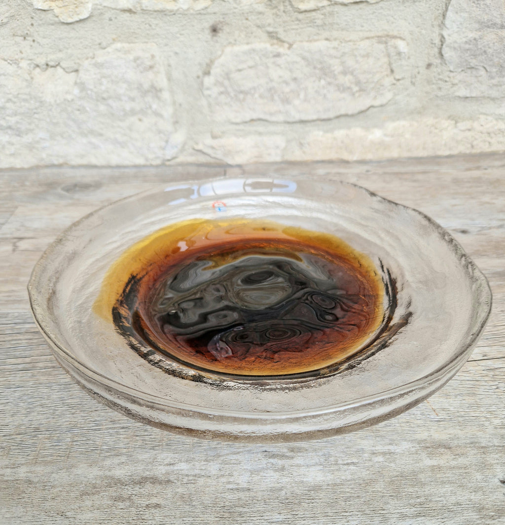 Brutalist Textured Art Glass Centrepiece Plate by Pentti Santalahti Humppila Finland