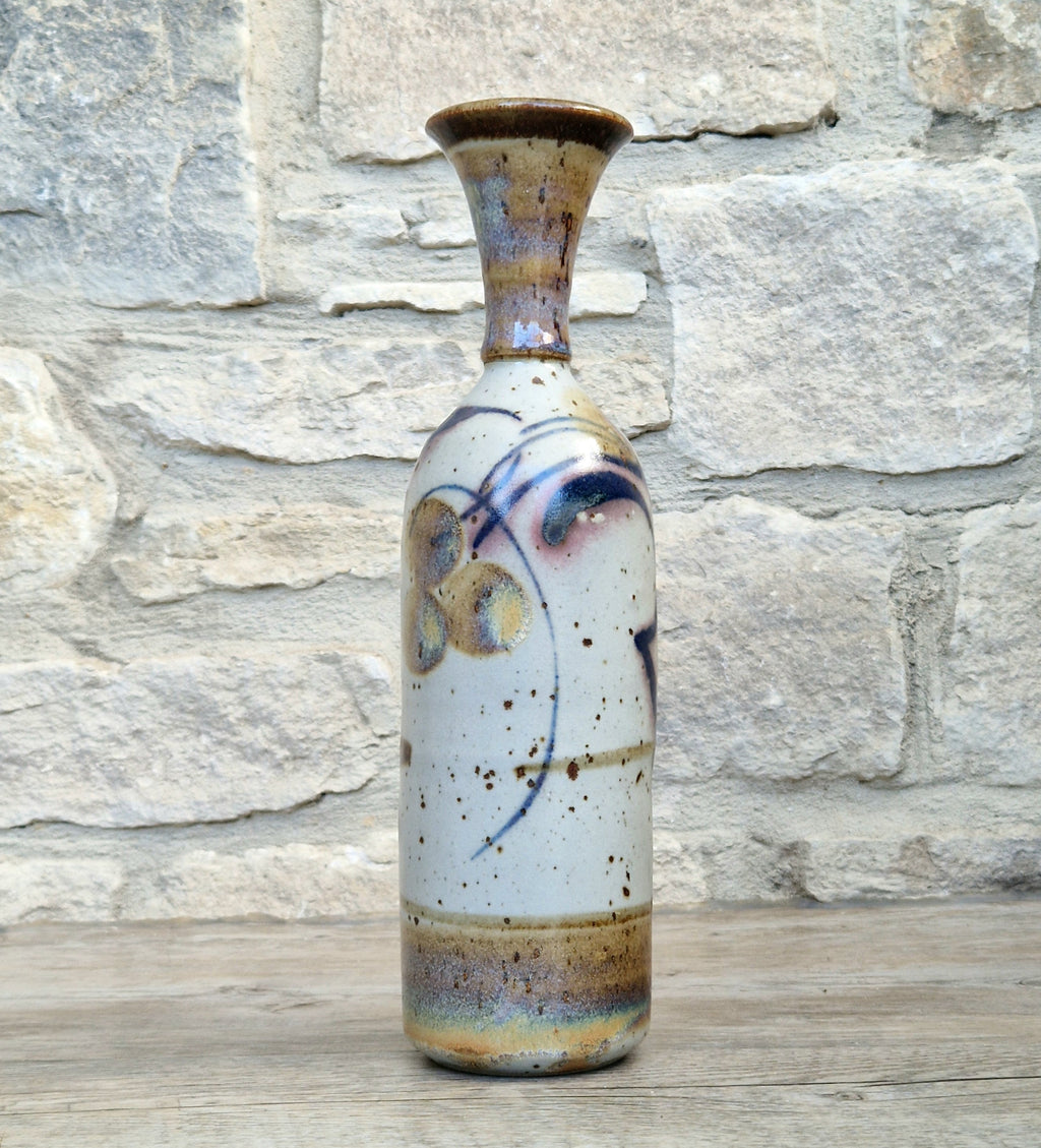 Vintage Oldrich Asenbryl Sarn Pottery 28cm Stoneware Bottle Vase Welsh Studio Ceramic 1970s