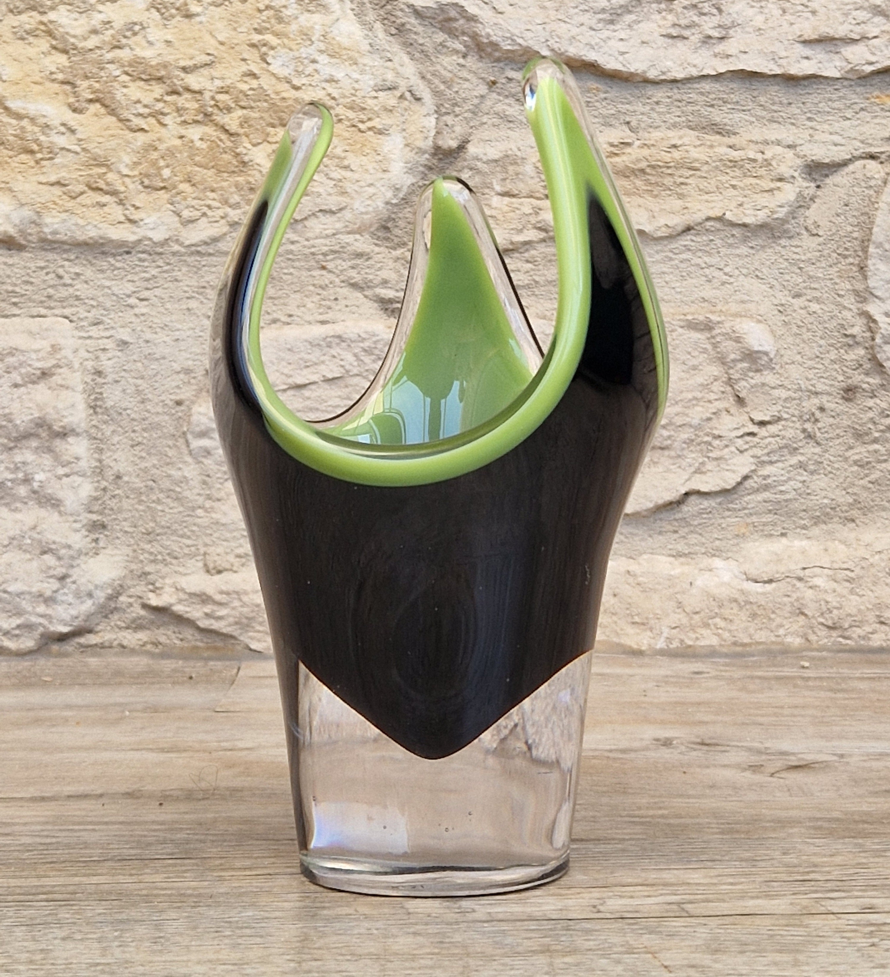 Reijmyre Harlequin Vase Black & Green Signed Paul Kedelv Art Glass, 1958