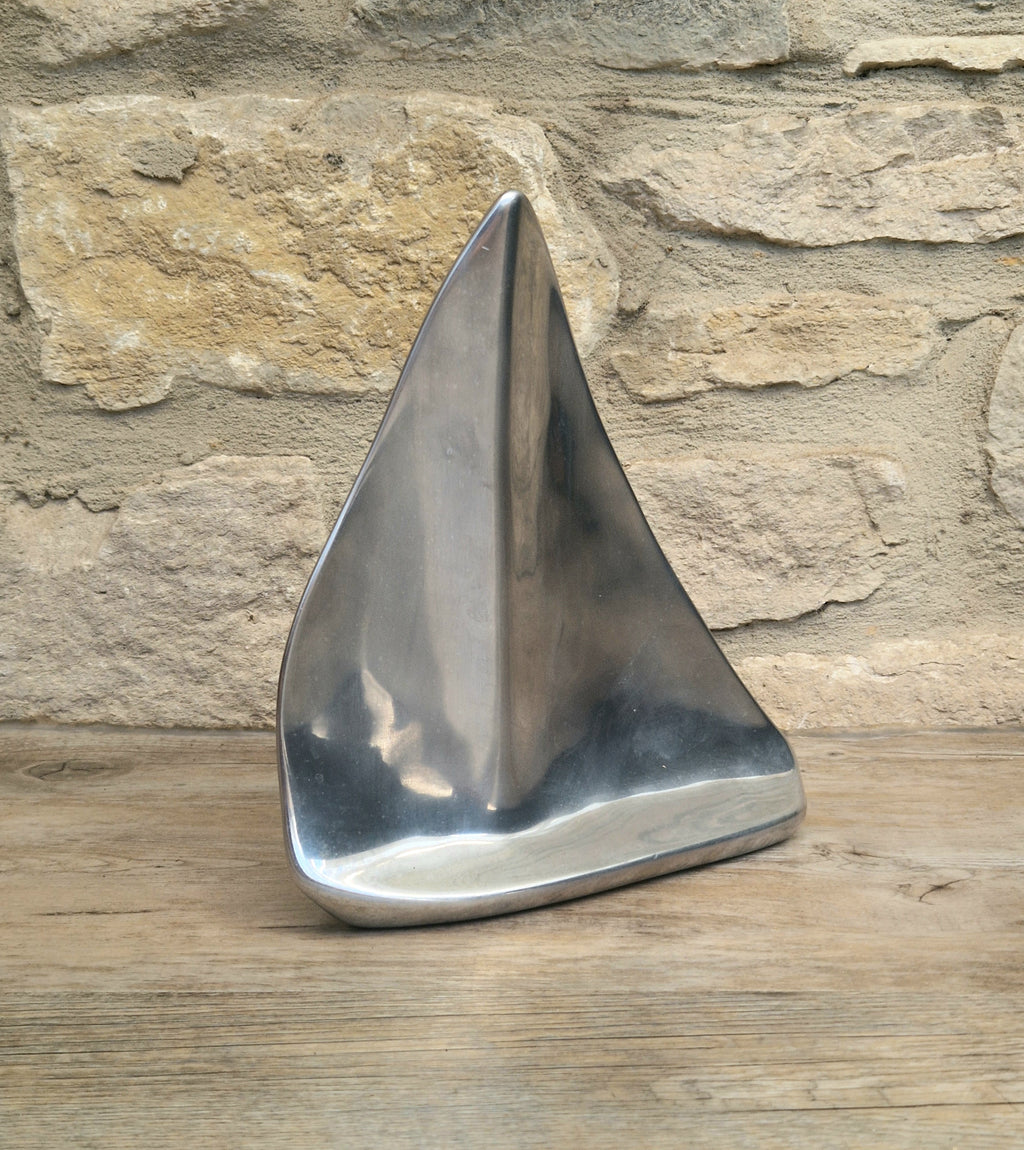 Vintage Hoselton Sailboat Stylised Aluminium Sculpture Signed Minimalist Nautical Decor