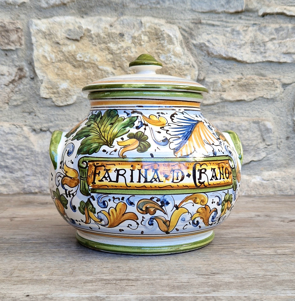 Deruta Italian Majolica Ceramic Lidded Flour Jar Vintage Kitchen Decor