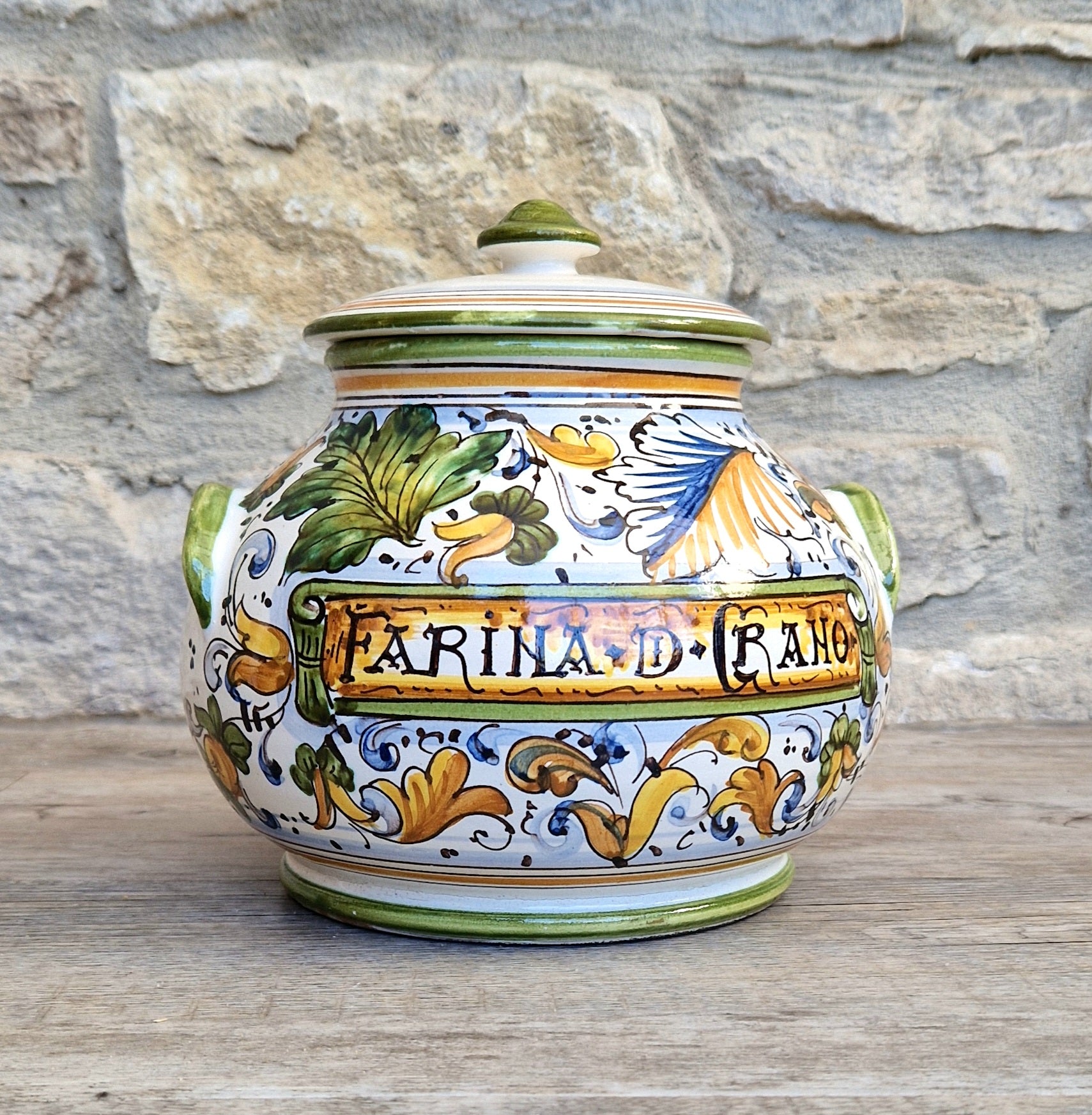 Deruta Italian Majolica Ceramic Lidded Flour Jar Vintage Kitchen Decor