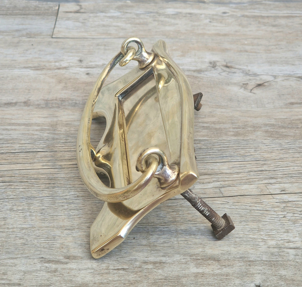 Art Deco Antique Brass Letterbox Plate Door Knocker Original Bolts 18cm