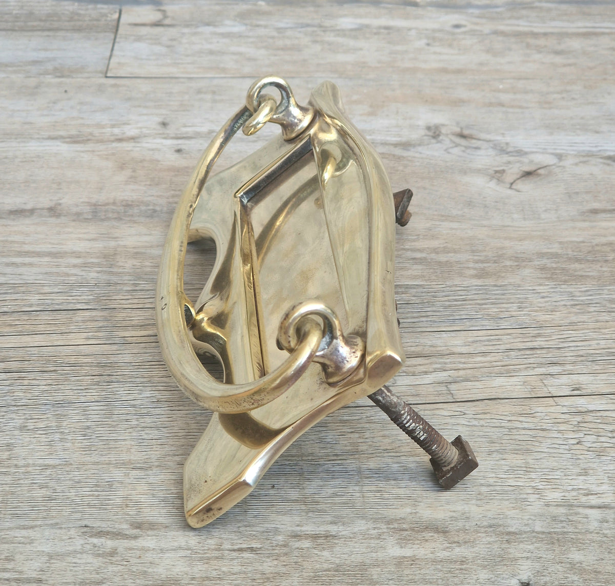 Art Deco Antique Brass Letterbox Plate Door Knocker Original Bolts 18cm