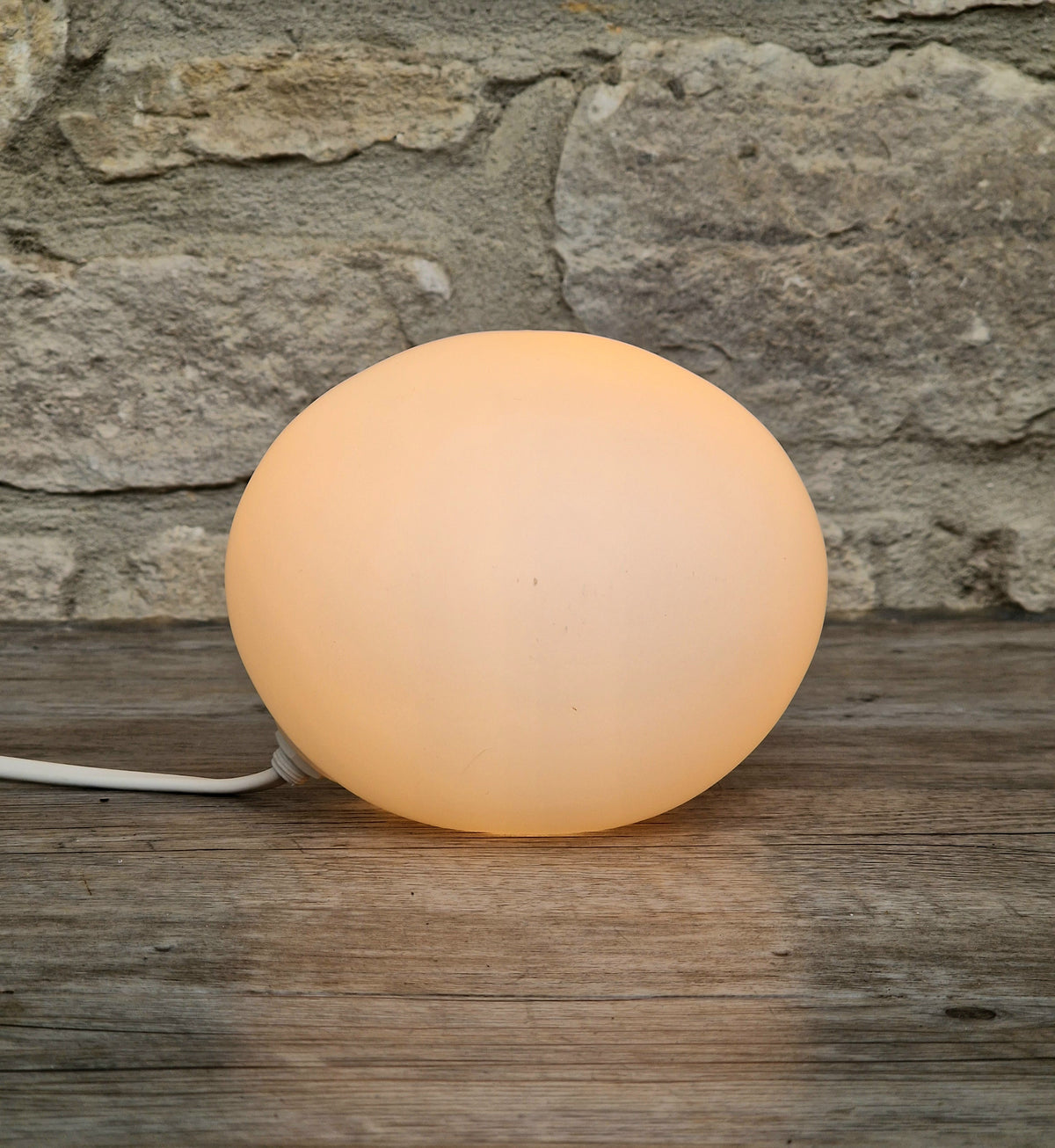 Vintage Habitat Glass Pebble Table Lamp Frosted White 12cm Minimalist Retro Ambient Desk Light