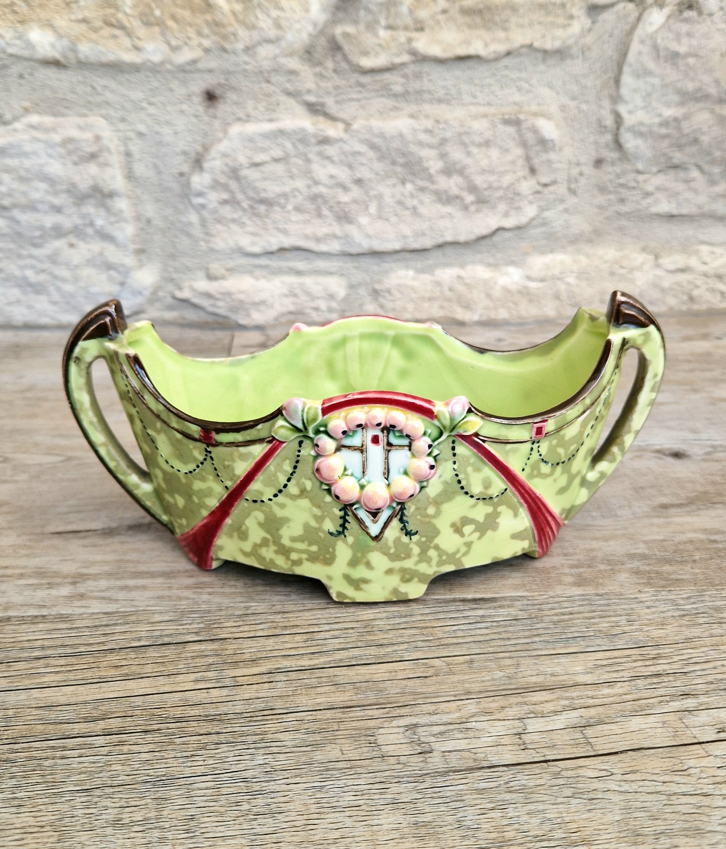 Art Nouveau Duxer Babotine Planter: Antique Hand-Painted Jardiniere
