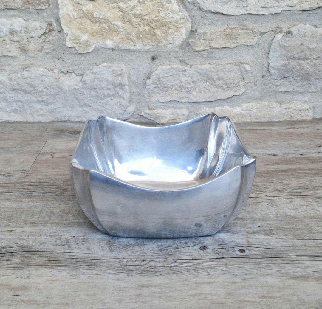 Art Deco Design Large Fruit Bowl Polished Aluminium Metal Heavy Vintage