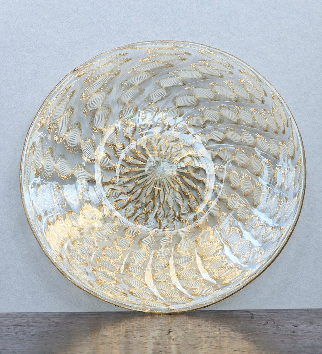 Antique Salviati Murano Glass Plate, Zanfirico, Aventurine, Venetian c.1870–1890, 18.2cm, Fine Handblown Collectable Piece