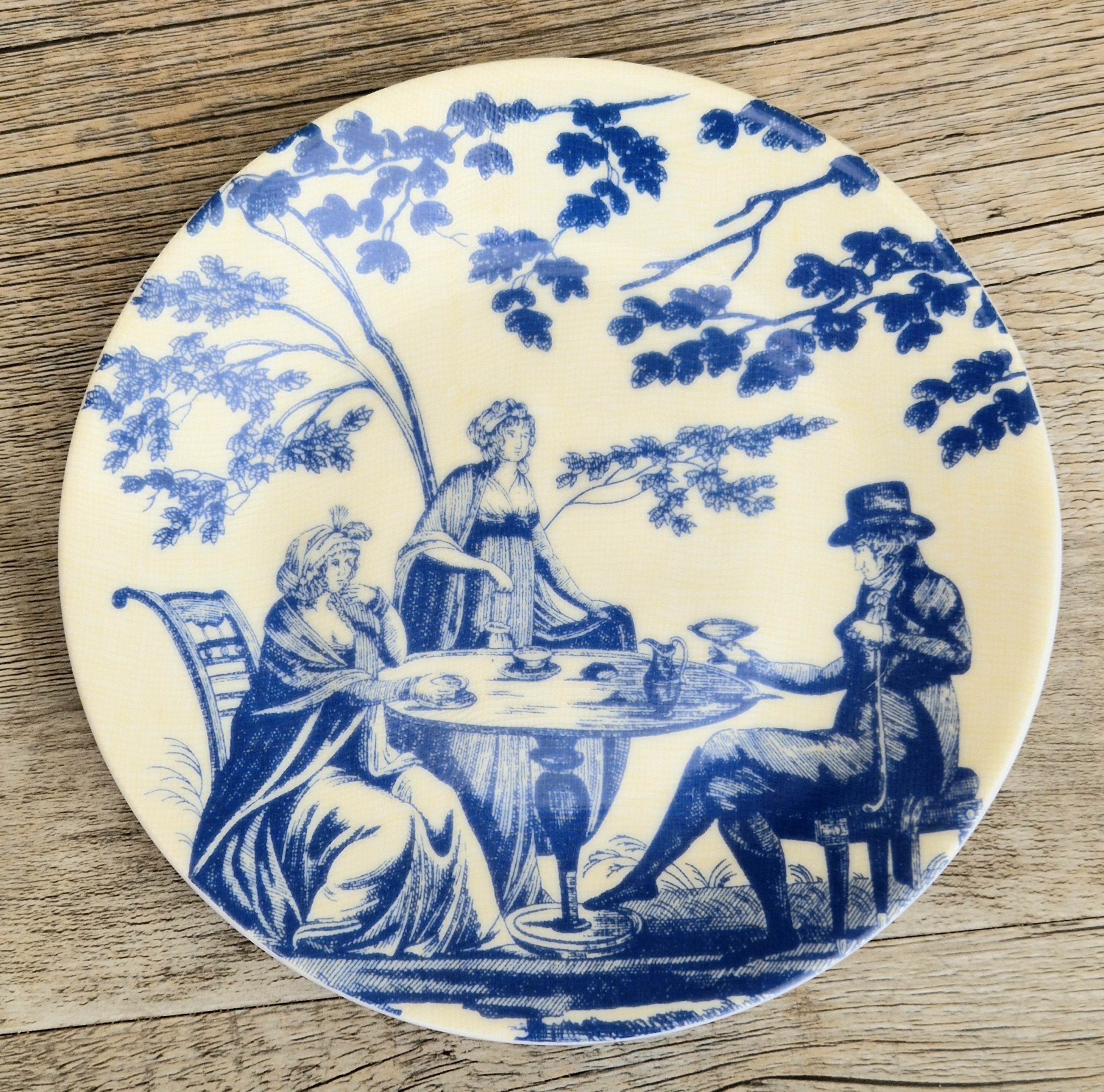 Set of Six Toile De Jouy Blue Salad or Dessert Plates Philippe Deshoulieres France. Boxed & Unused
