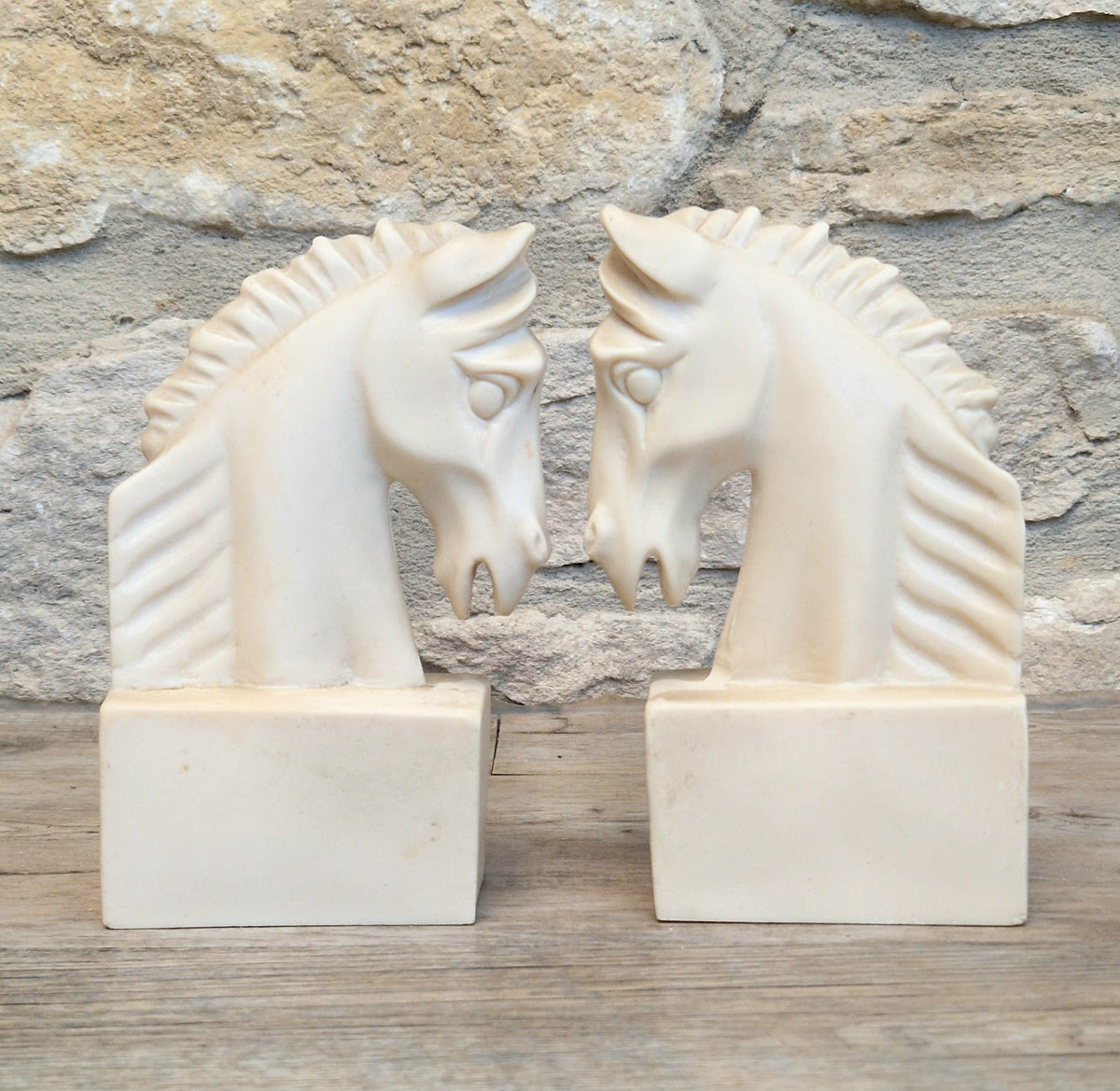 Vintage Continental White Stallion Horse Head Resin Book Ends Ornaments