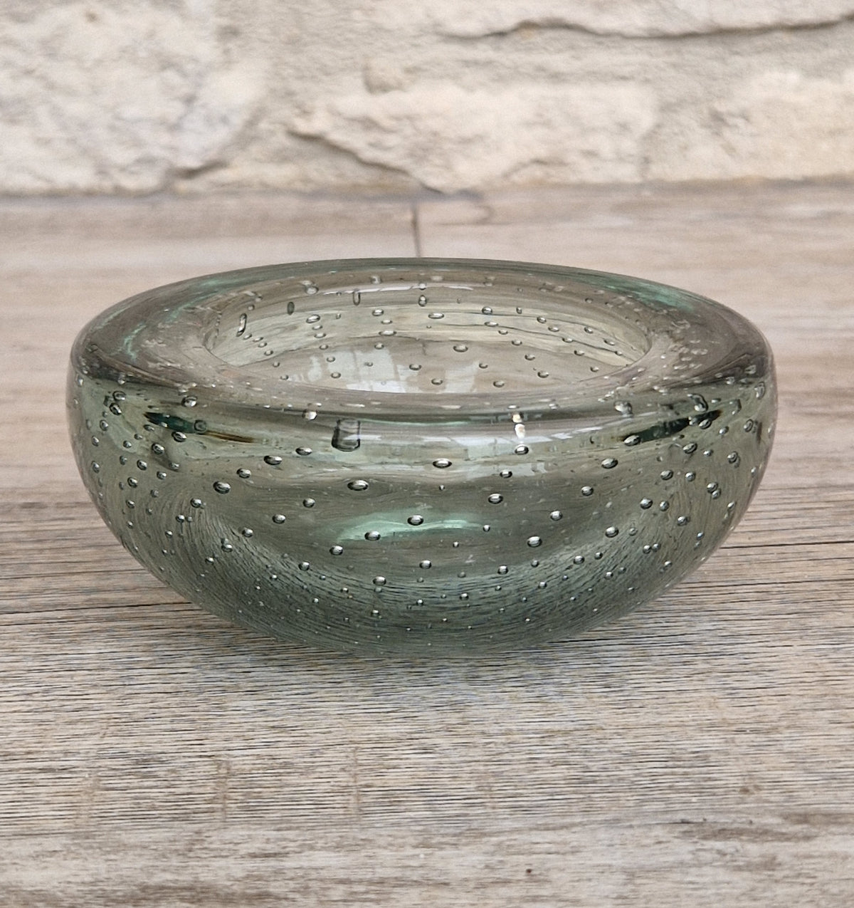 Vintage Whitefriars Sea Green Controlled Bubble Glass Bowl 9099 Mid Century Bullicante Dish