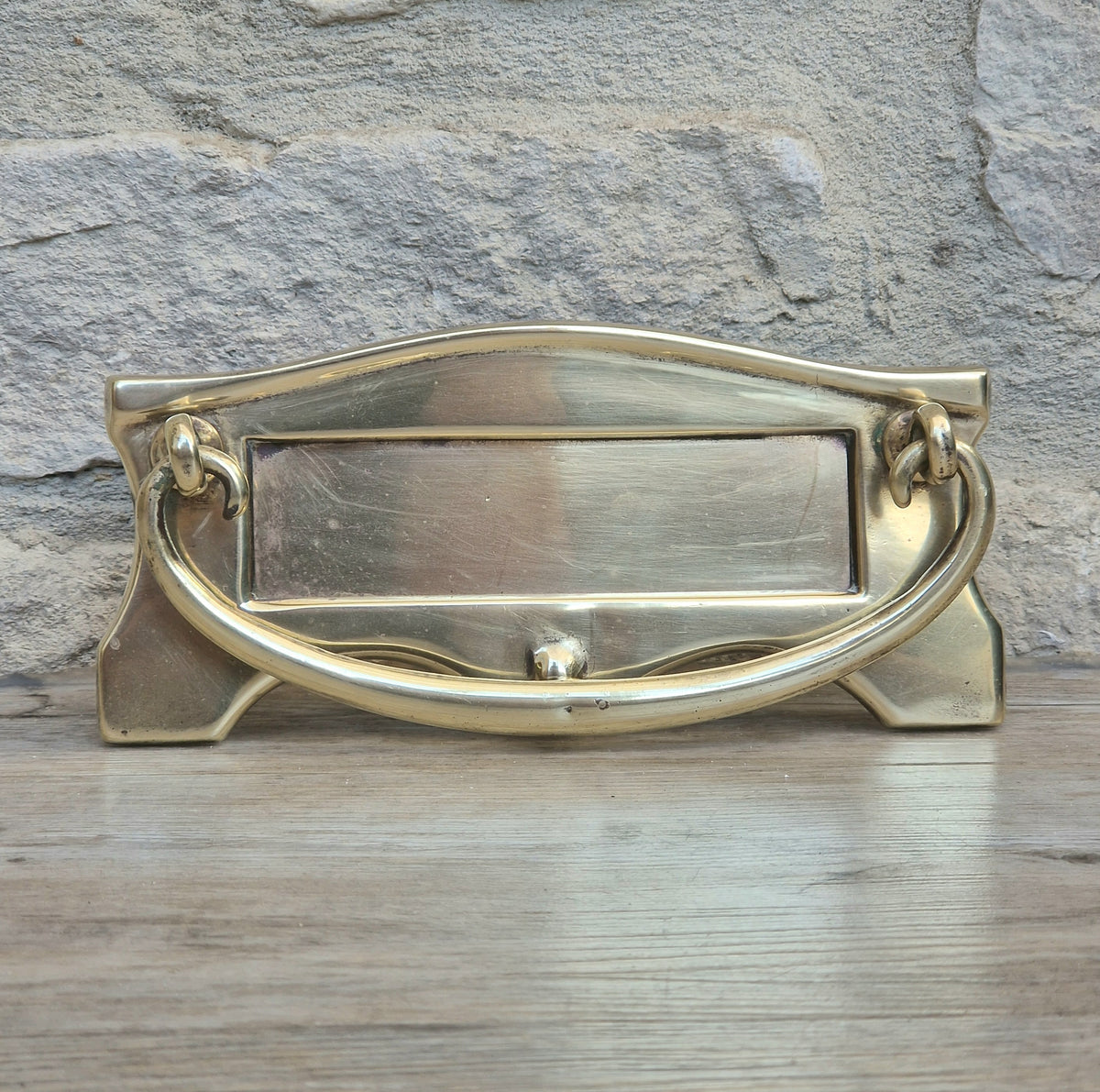 Art Deco Antique Brass Letterbox Plate Door Knocker Original Bolts 18cm