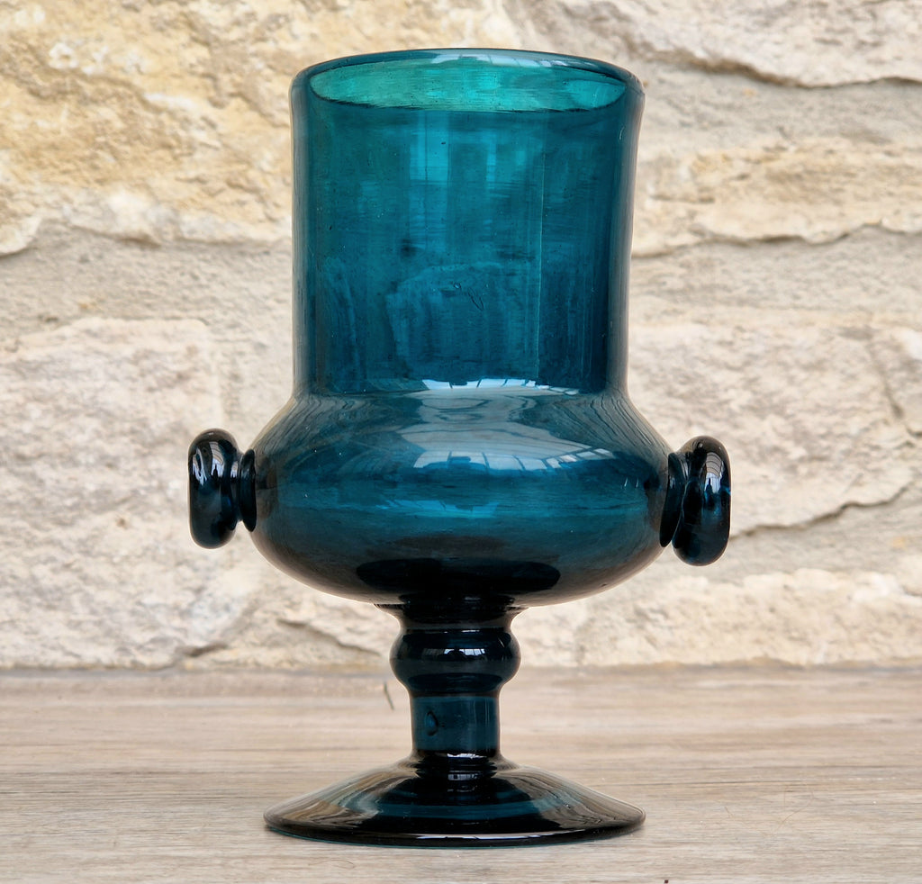 Mid-Century Bertil Vallien for Boda Glass "Basun" Blue Art Glass Wine Goblet Vase