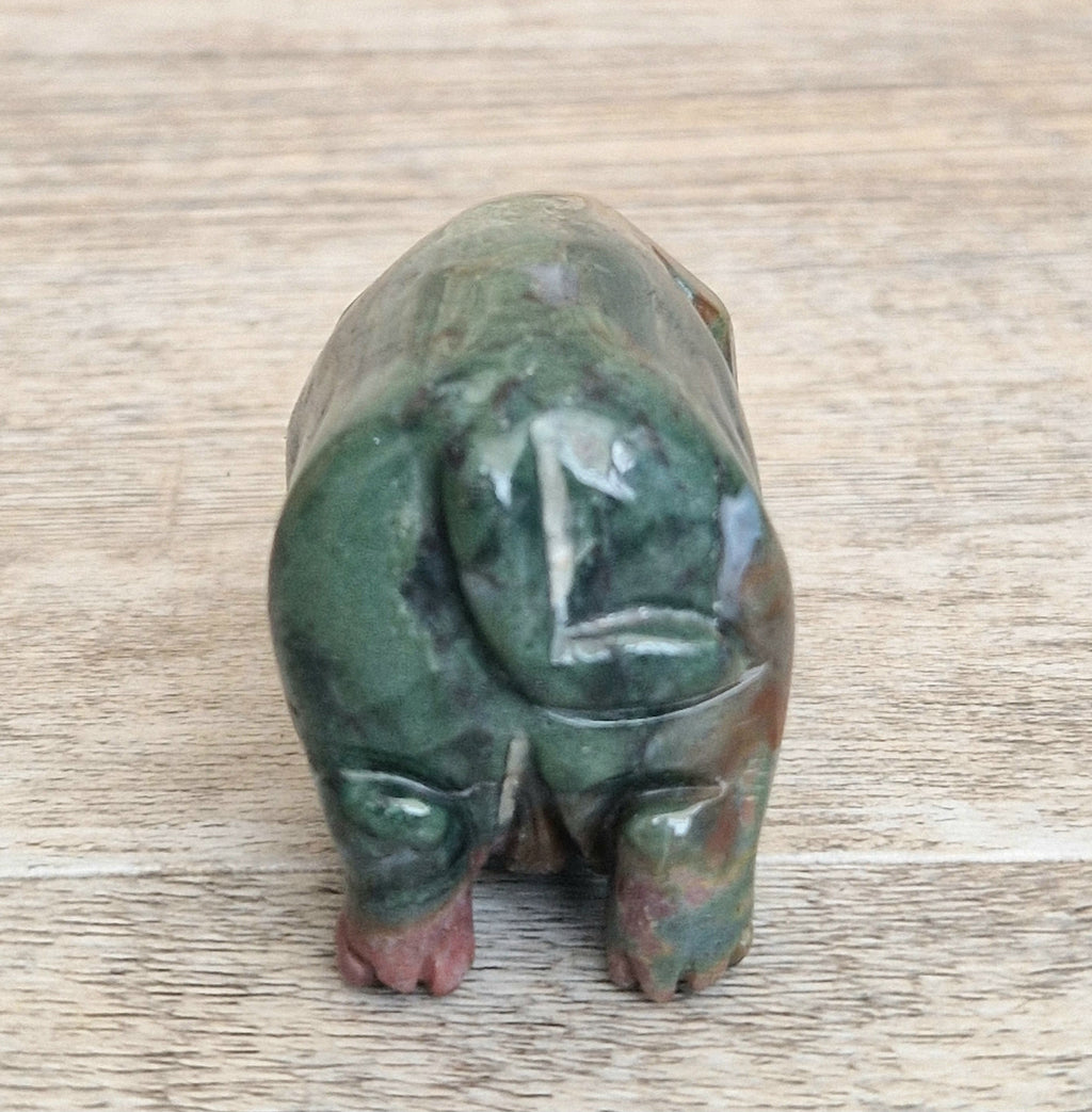 Vintage Fine Carved Moss Agate Standing Pig Figure Ornament 6.3cm