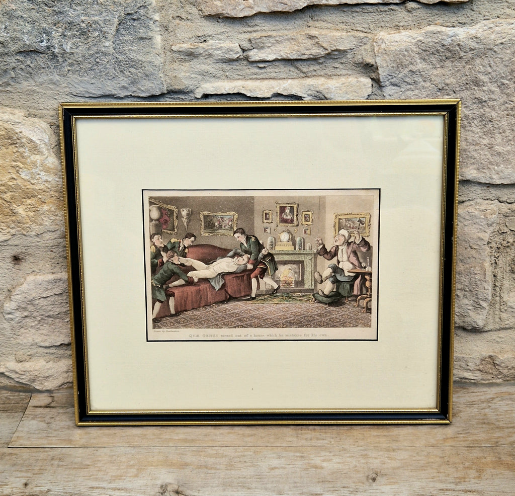 Thomas Rowlandson Lithograph Print 'Quae Genus turned out of a house which he mistakes for his own' Framed Wall Art