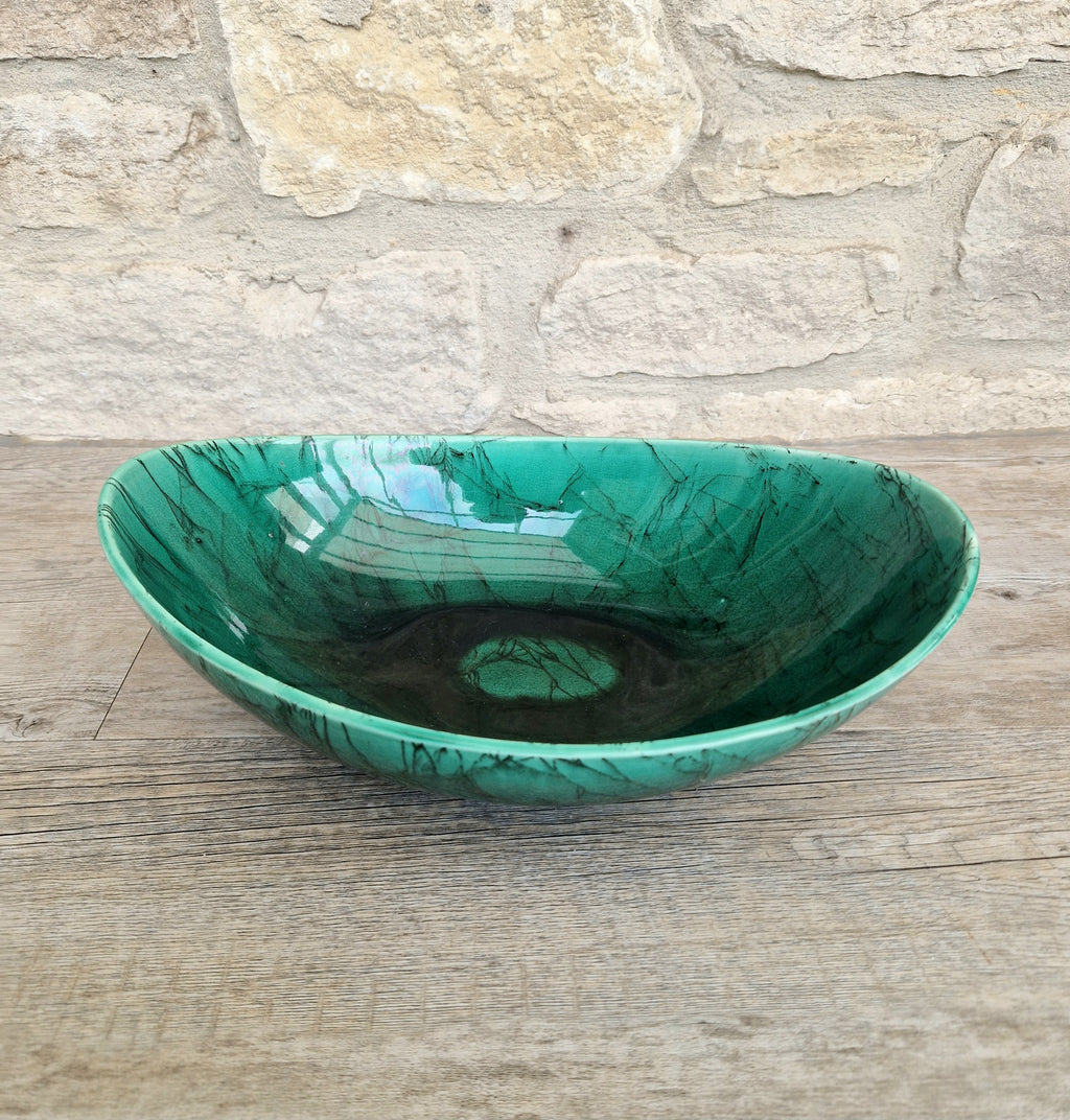 Very Rare Antique 1883 Wedgwood Malachite Glaze Large Centrepiece Fruitbowl 32cm x 22cm