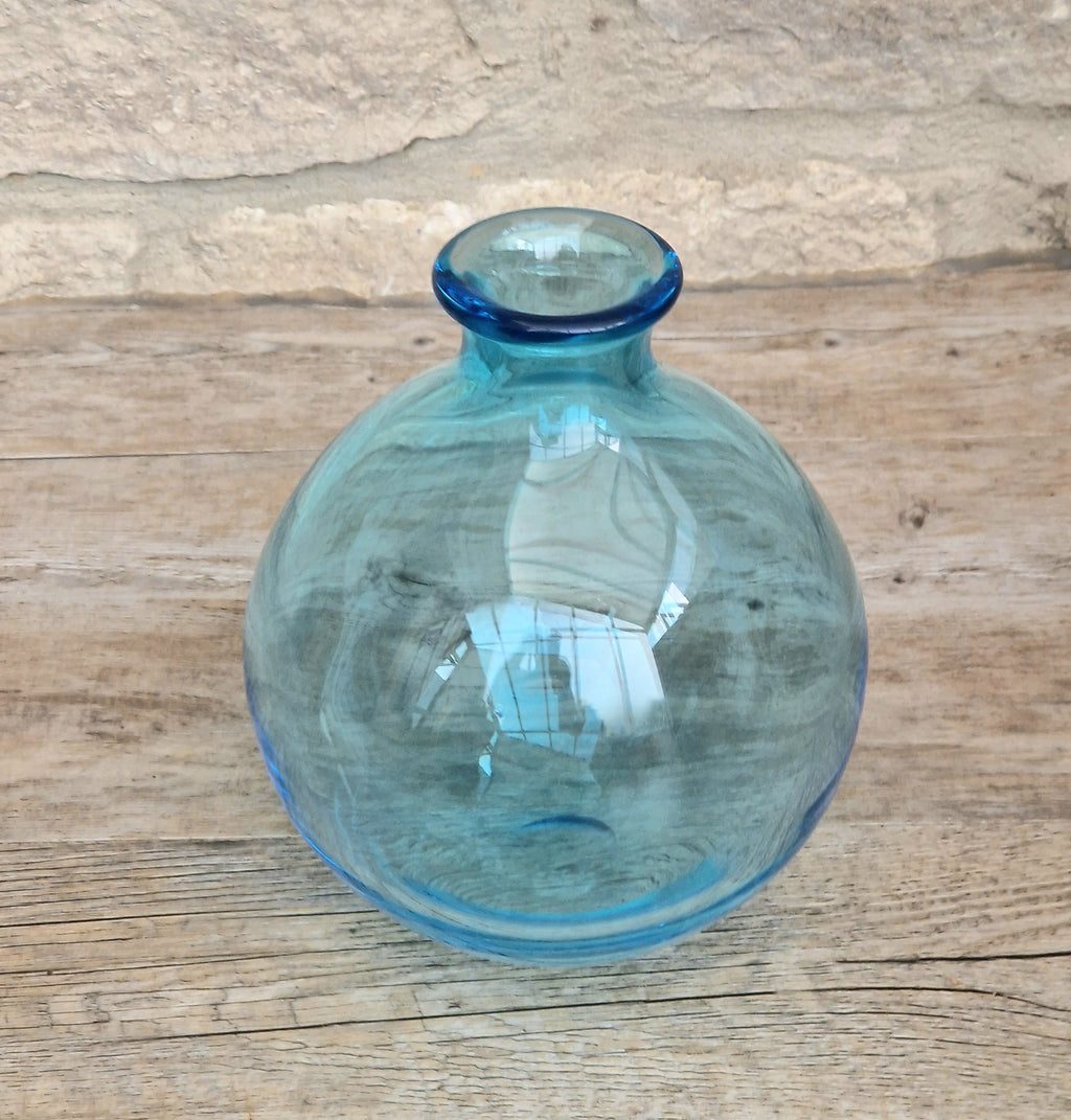 Mid-Century Kingfisher Blue Dartington Glass Mould Blown Globe Vase 17cm Rare