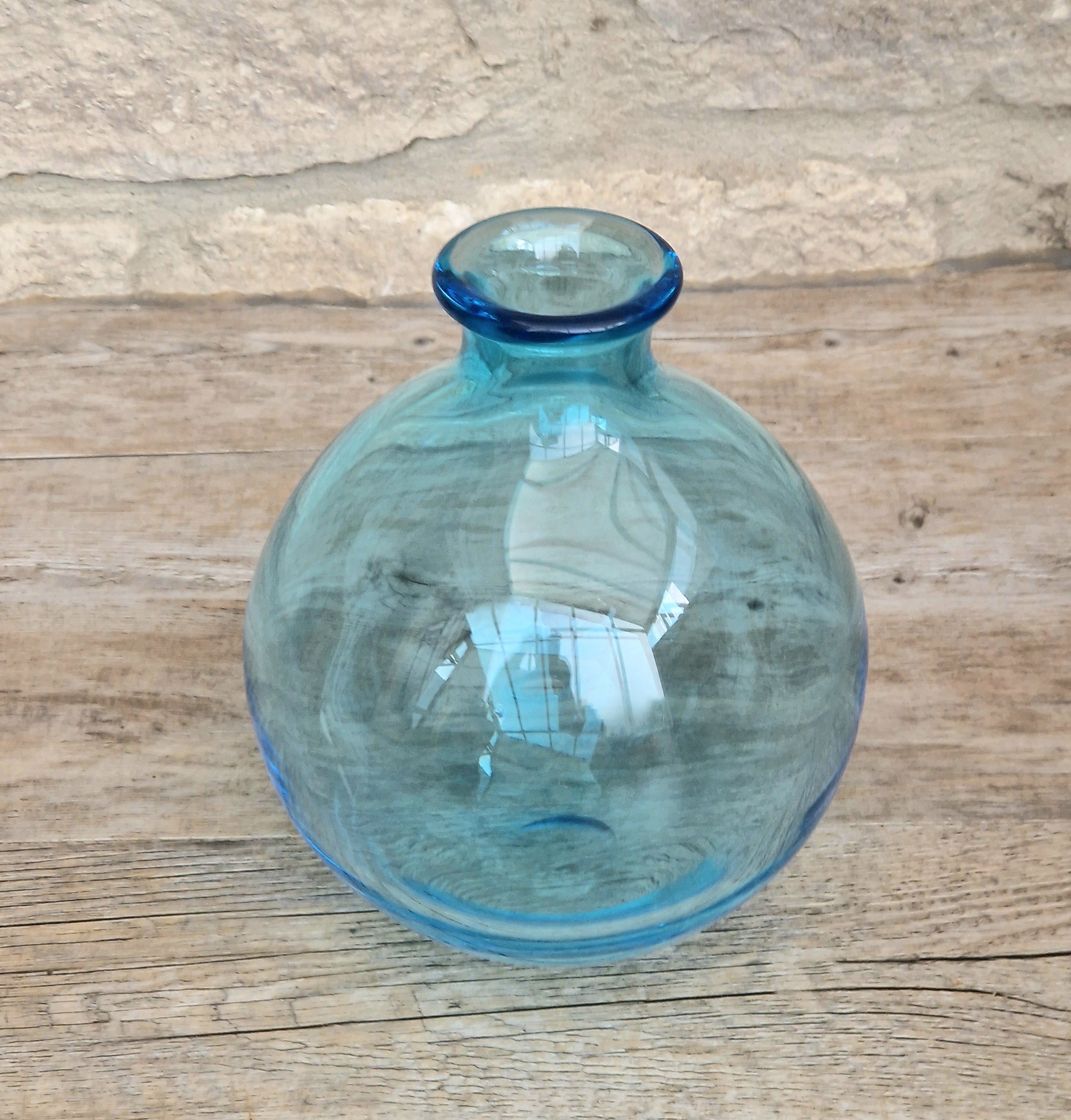 Mid-Century Kingfisher Blue Dartington Glass Mould Blown Globe Vase 17cm Rare