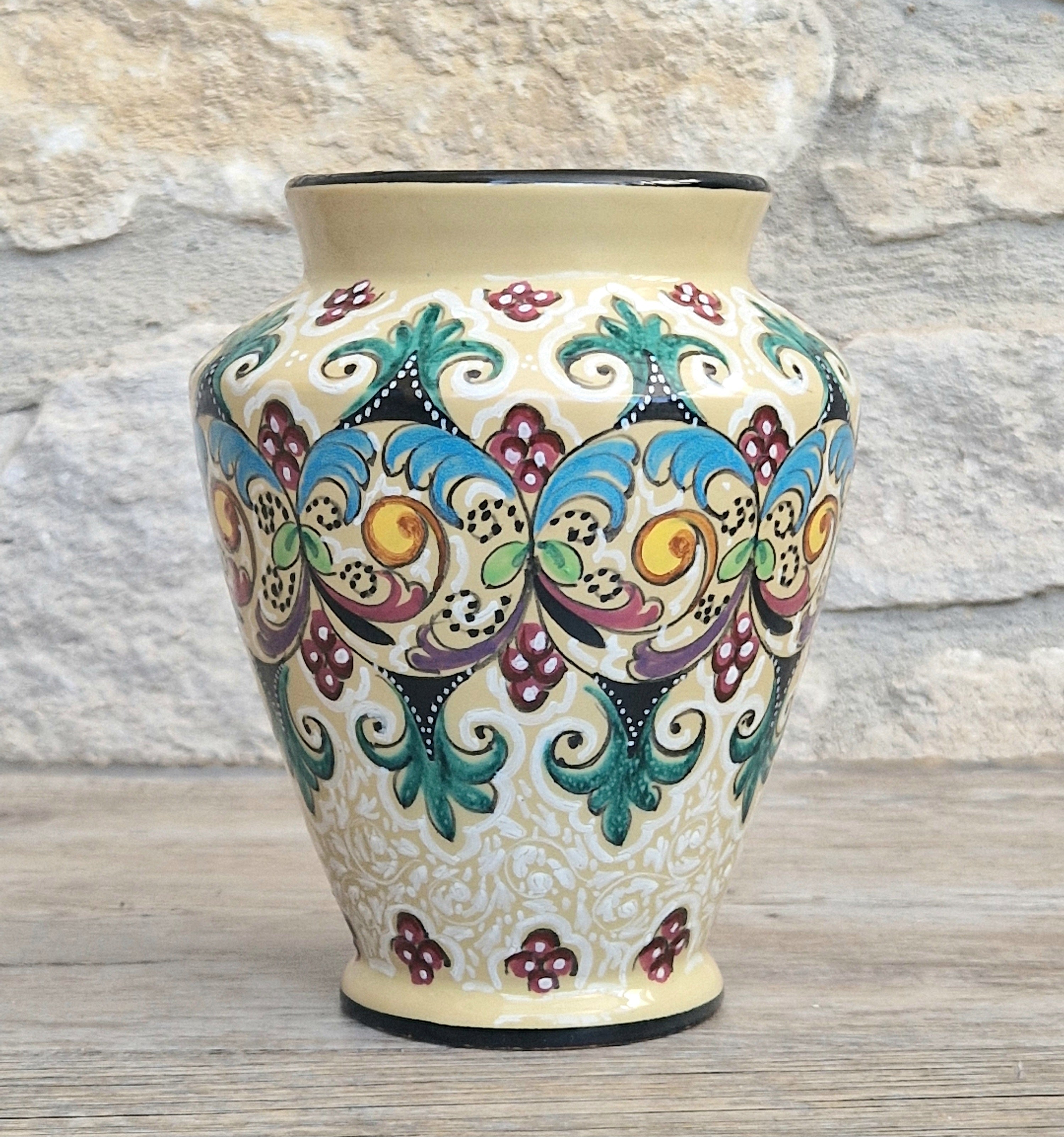 Vintage Molaroni Pesaro Italian Majolica 15cm Grotesque Baluster Vase