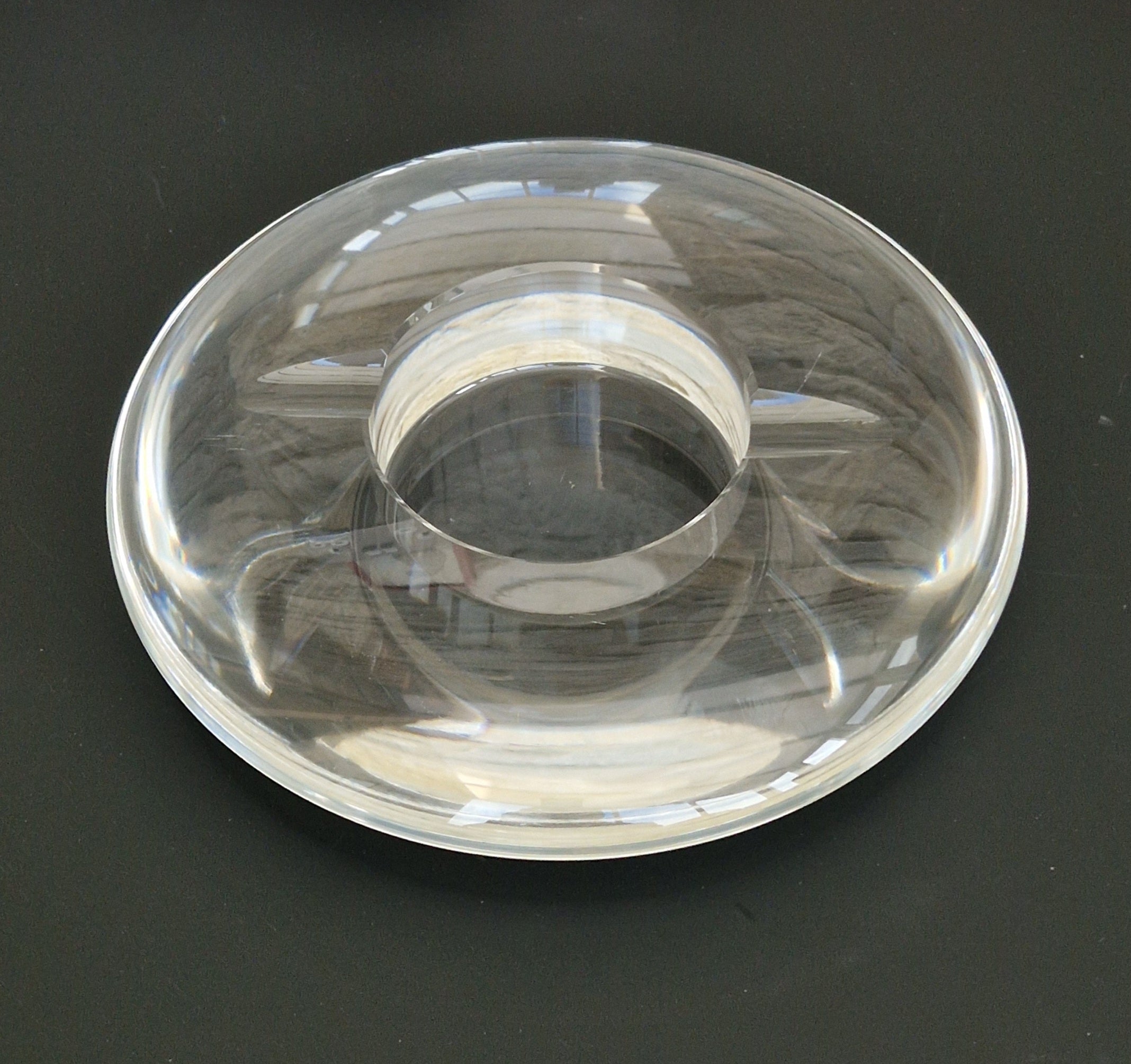 Heavy Clear Crystal Glass Discus Cigar Table Ashtray 23cm Diameter
