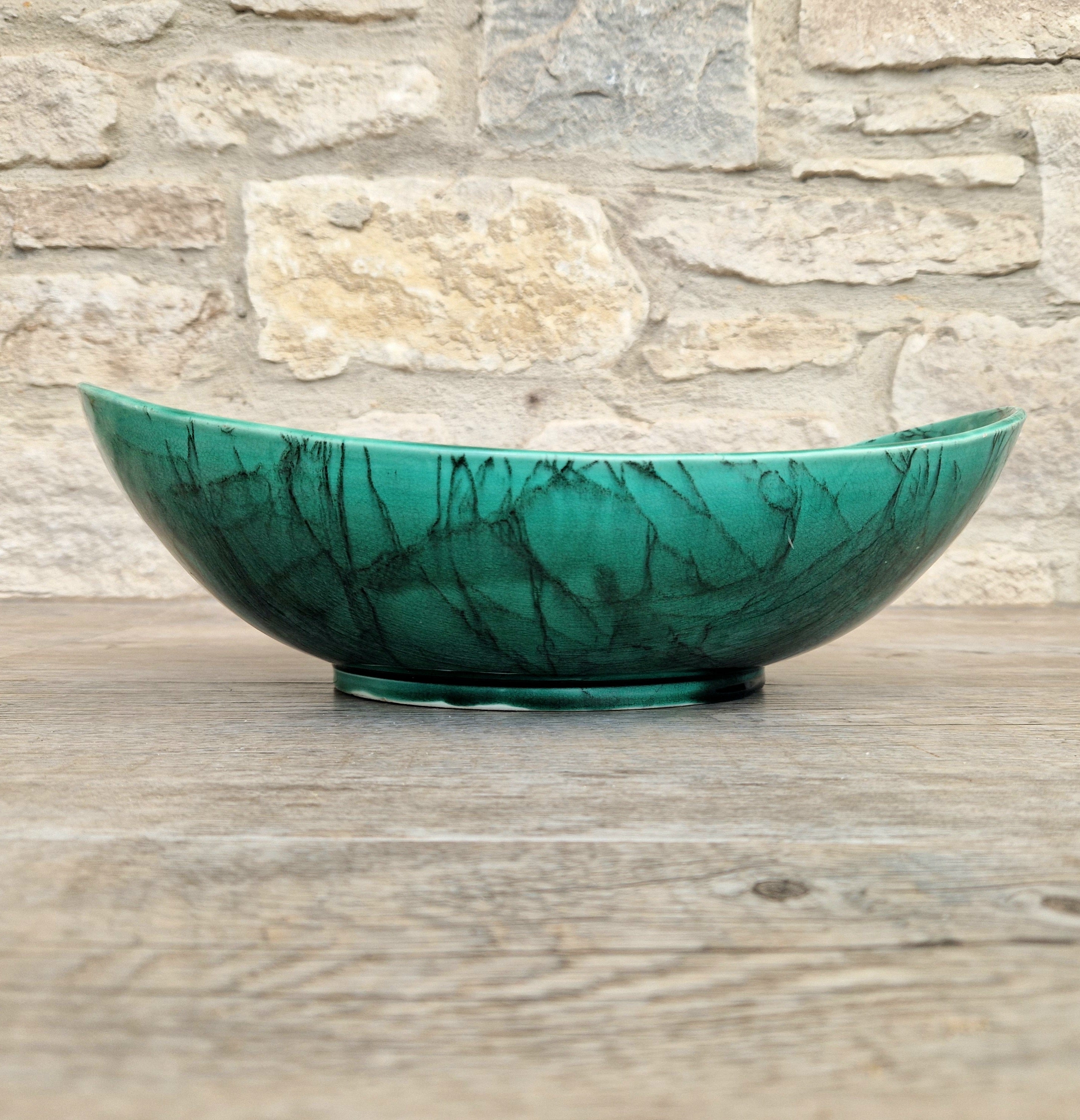 Very Rare Antique 1883 Wedgwood Malachite Glaze Large Centrepiece Fruitbowl 32cm x 22cm