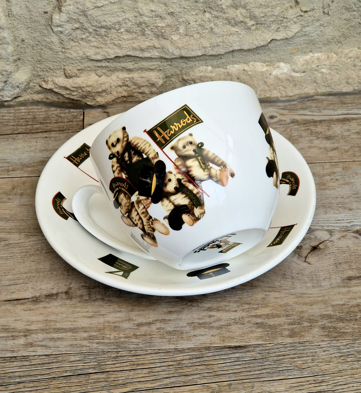 Vintage Harrods Knightsbridge London Bear Bone China Extra Large Breakfast Cup & Saucer 1 Pint