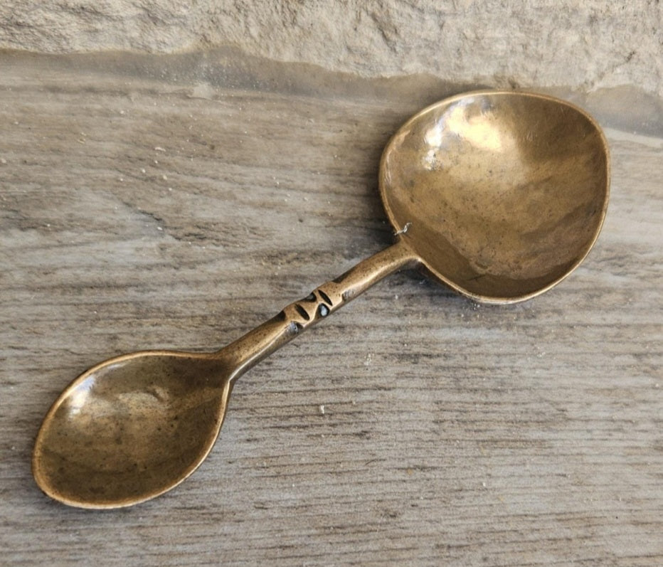 Antique 19thC Copper Double Ended Measuring Spoon Small 9cm Apothecary Gold Dust Weight Spoon 8g