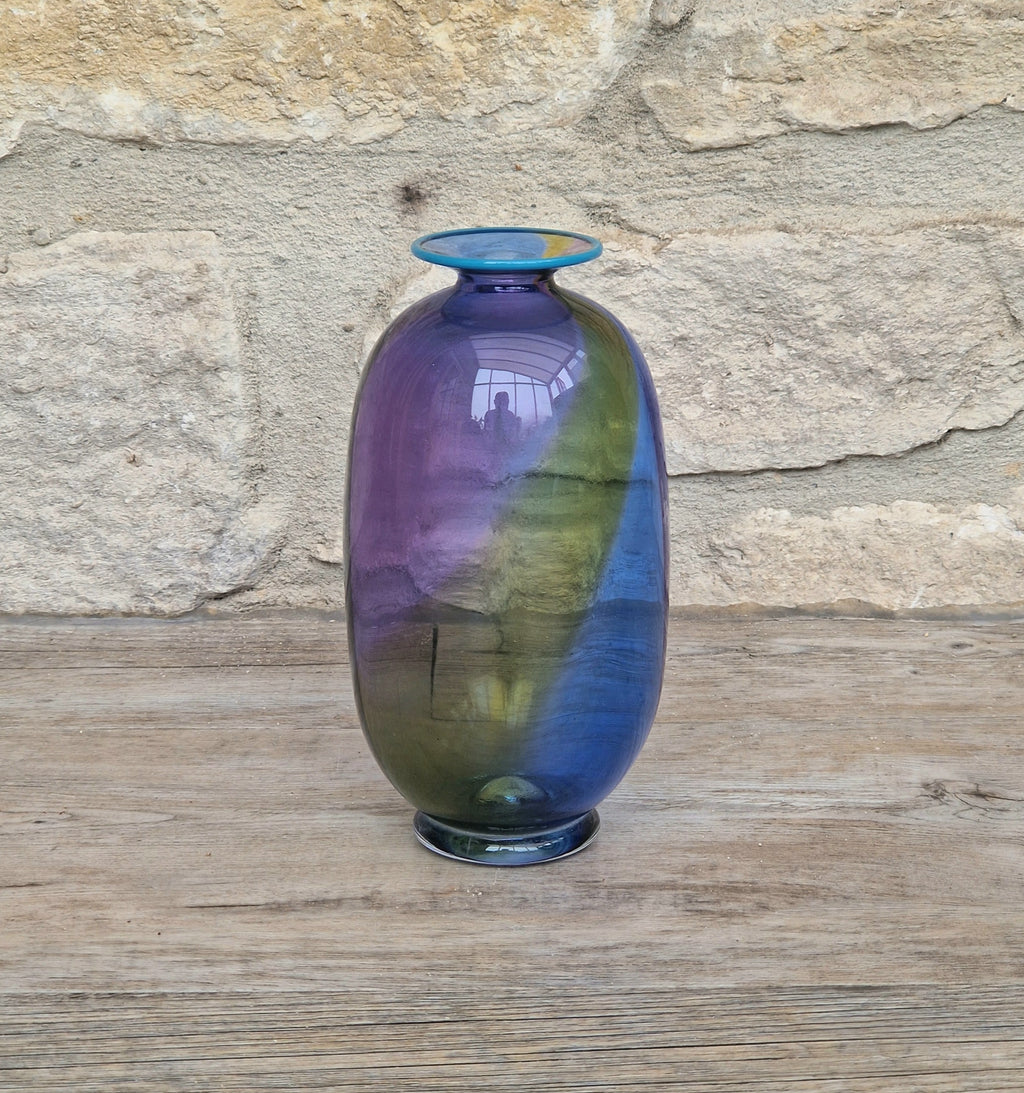 Transjö Hytta Swedish Art Glass Rainbow Vase WRC Signature Ann Wolff, Jan-Erik Ritzman and Sven-Åke Carlsson Vintage Mid Century Piece 6"