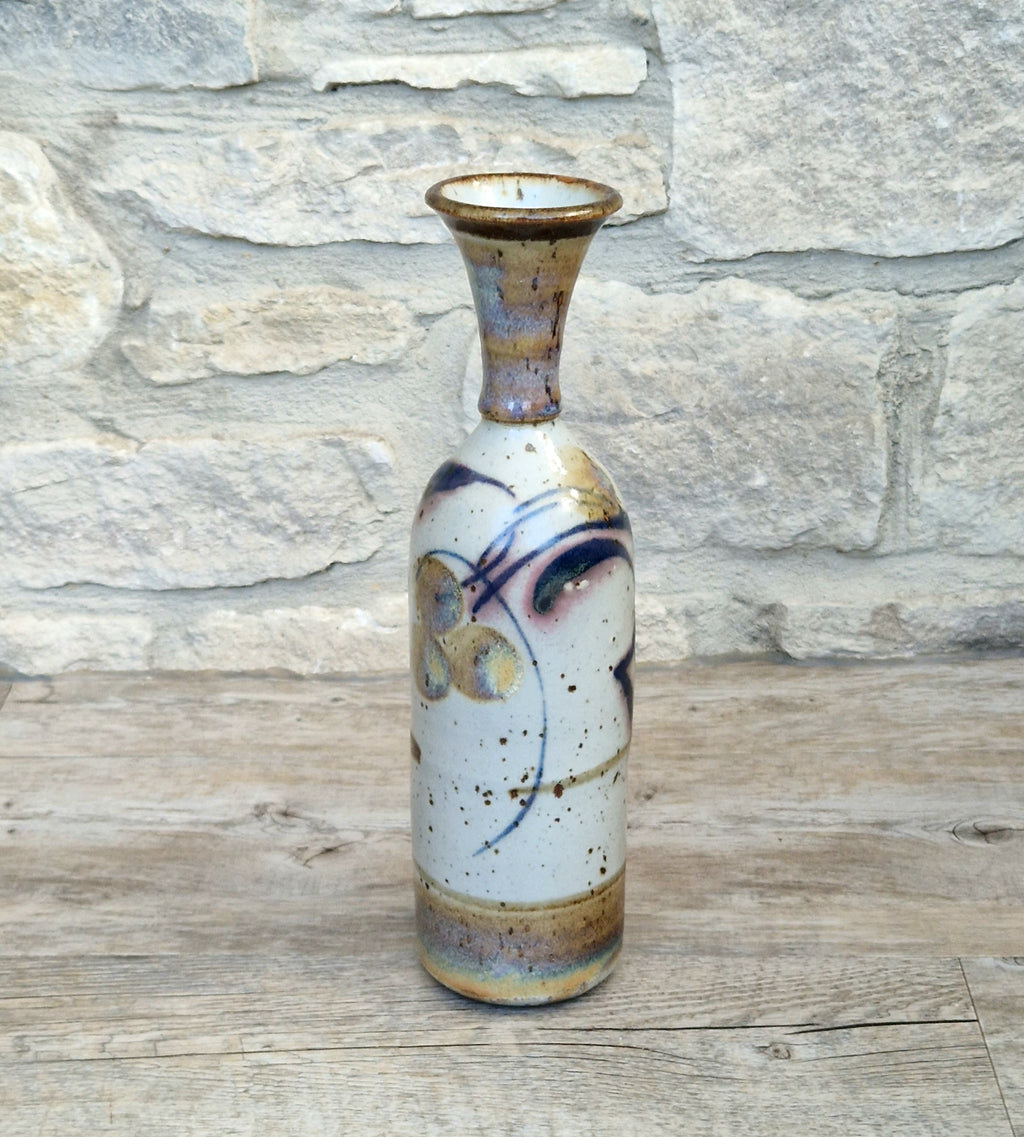 Vintage Oldrich Asenbryl Sarn Pottery 28cm Stoneware Bottle Vase Welsh Studio Ceramic 1970s