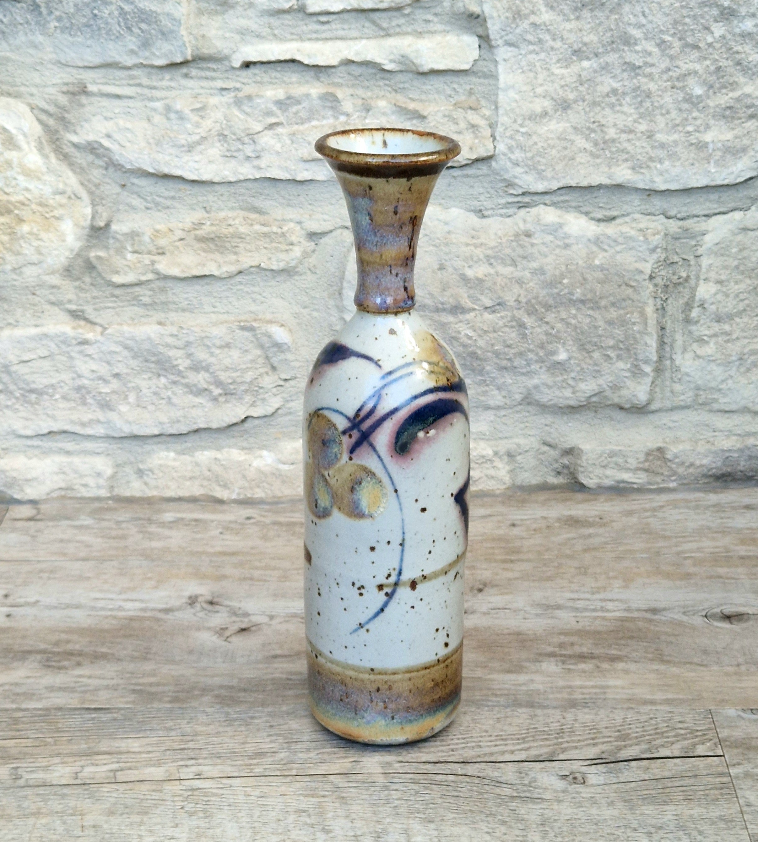 Vintage Oldrich Asenbryl Sarn Pottery 28cm Stoneware Bottle Vase Welsh Studio Ceramic 1970s