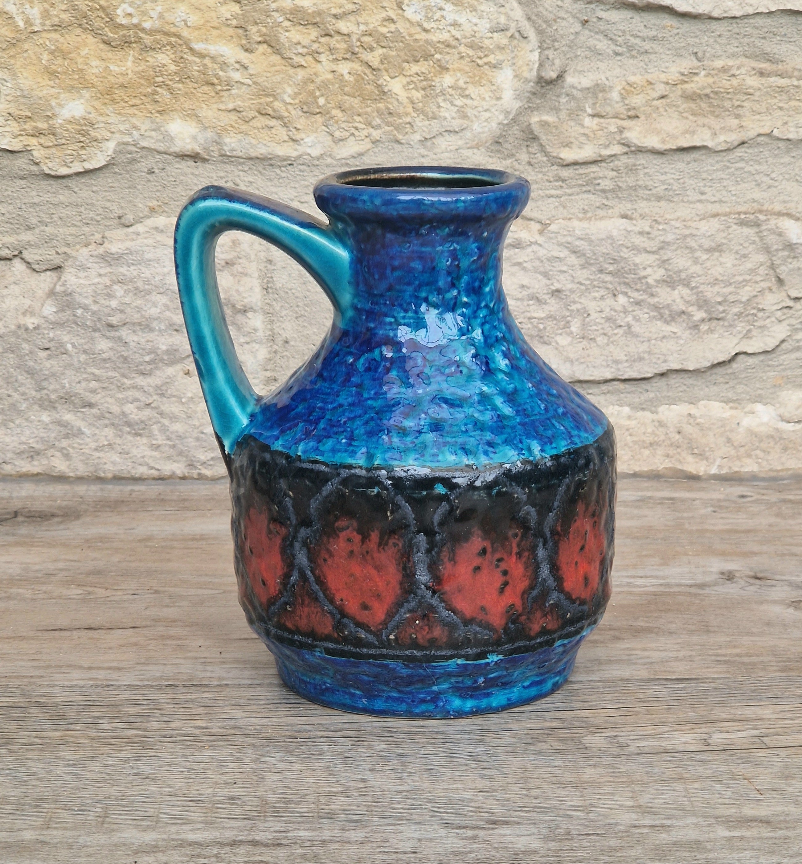 Bay Keramik West German Fat Lava Pottery Jug Vase Mid-Century Bright Blue Vintage